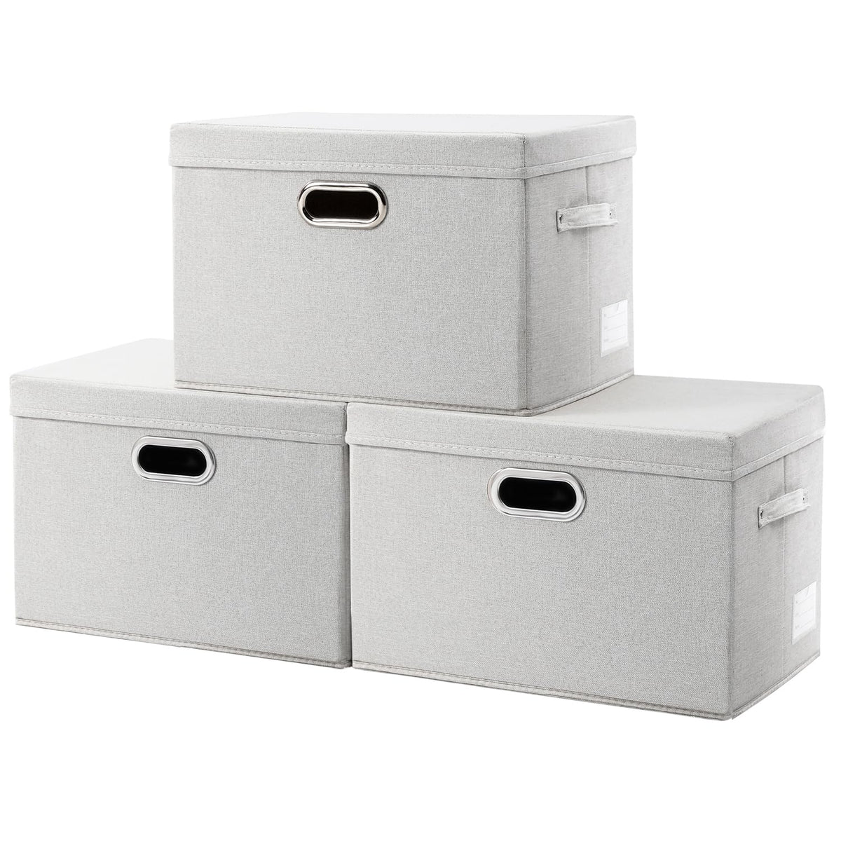 PRANDOM Large Collapsible Storage Bins with Lids [3-Pack] Linen/Cotton Blend Foldable Storage Boxes Organizer Containers Baskets Cube with Cover for Home Bedroom Closet Office Nursery(17.7x11.8x11.8)