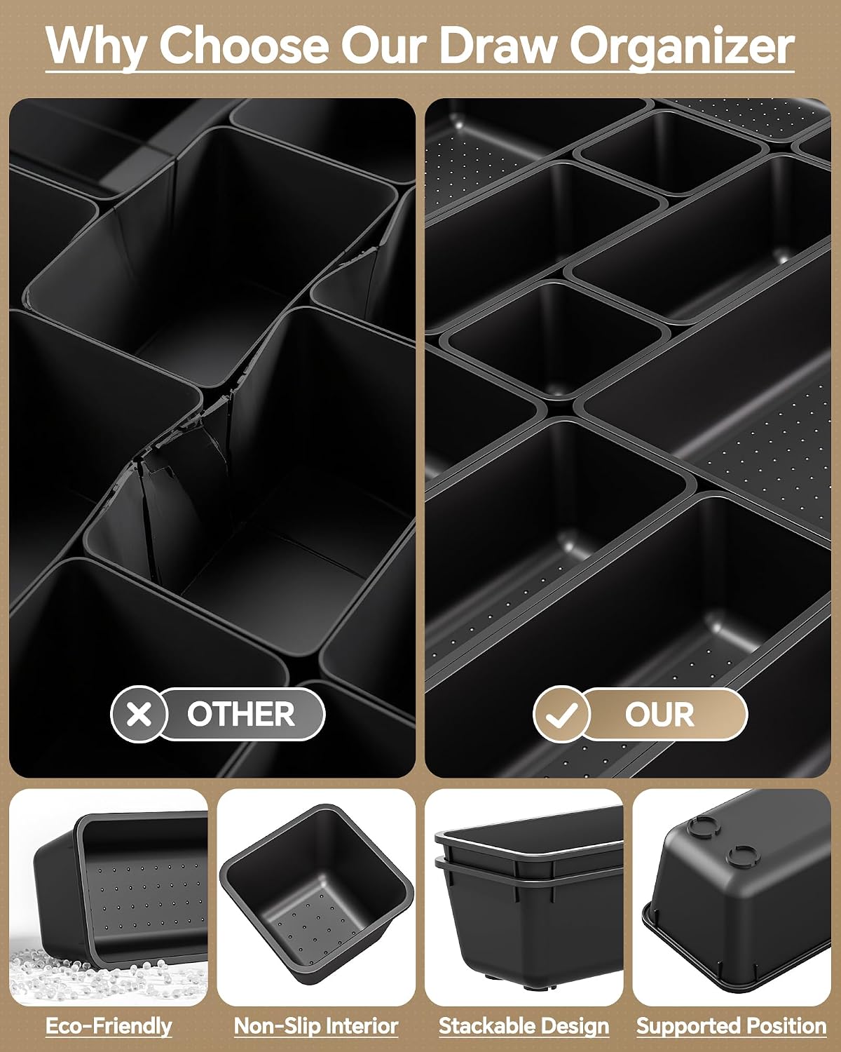 KEMETHY 25 PCS Plastic Drawer Organizers Set, 4 Sizes Vanity Organizer