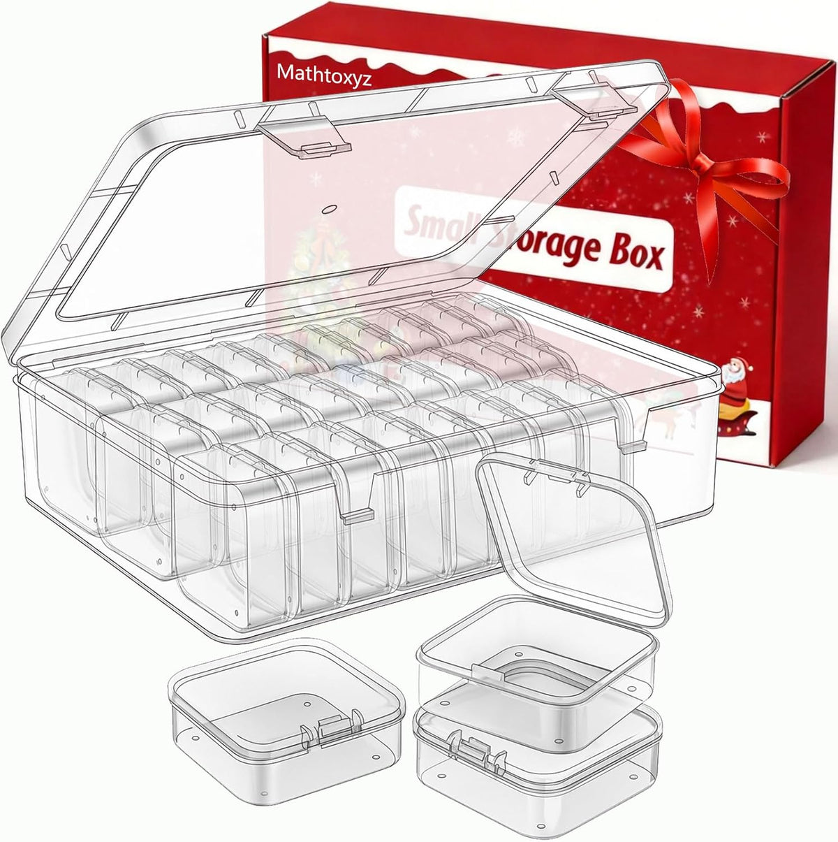 Mathtoxyz Bead Organizer Box, 30Pcs Small Beads Organizers and Storage Plastic Cases Mini Clear Dimond Storage Containers Boxes with Hinged Lid and Rectangle for Bracelet Making DIY Jewelry Craft Nail