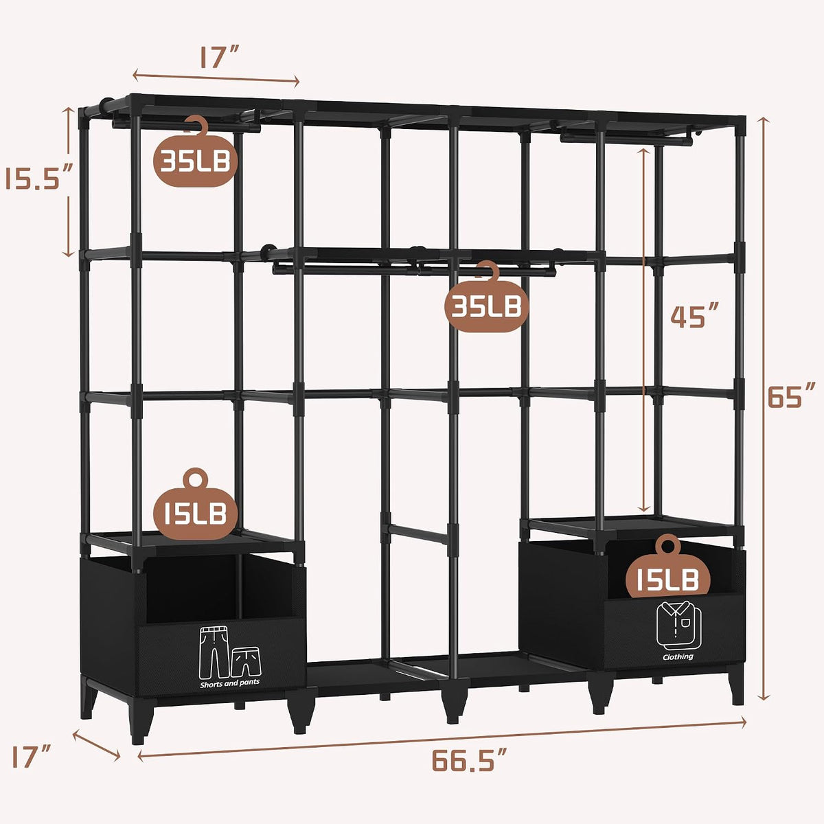 LOKEME Portable Closet,Sturdy Stable Large Capacity Wardrobe Closet