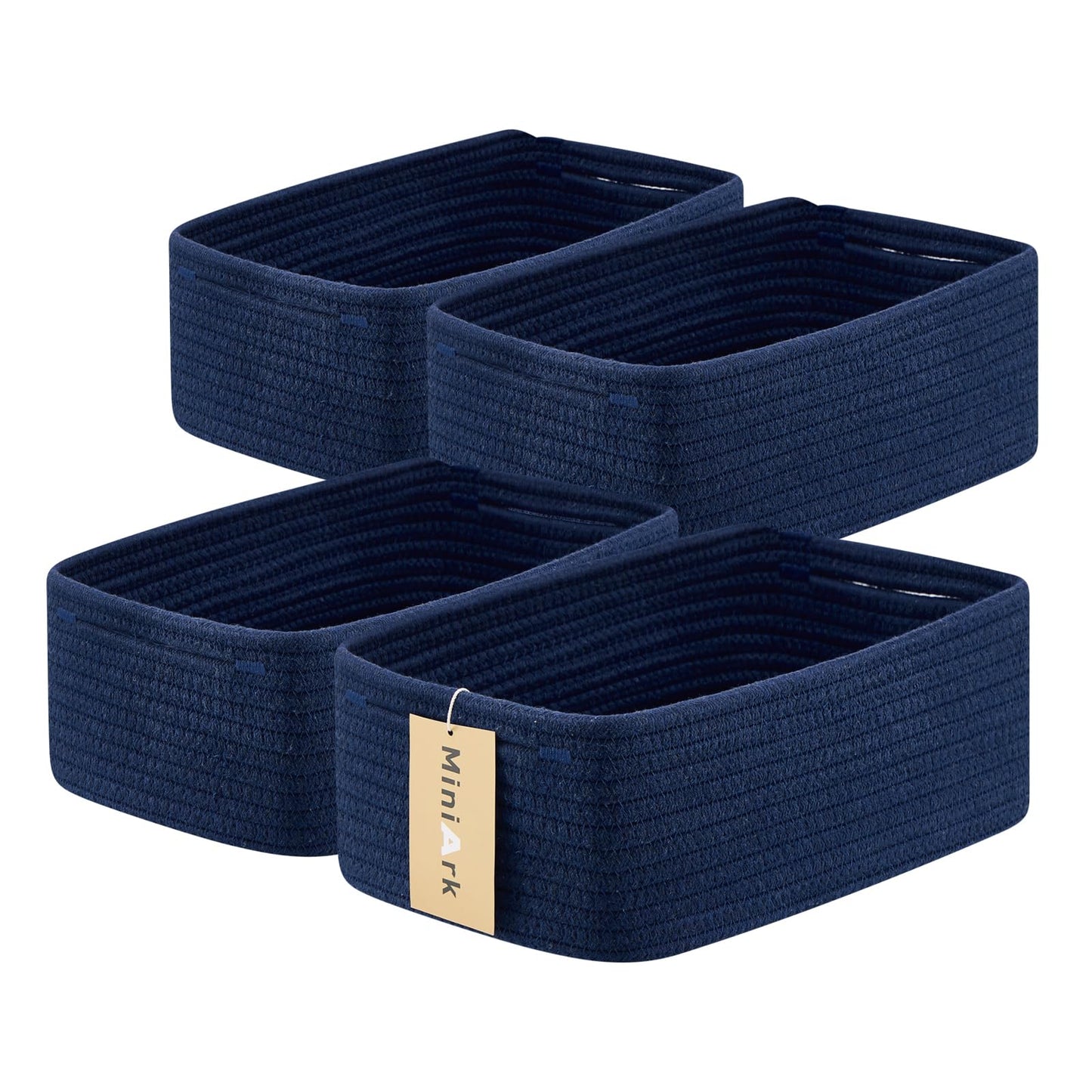 MiniArk Small Storage Baskets for Organizing | Closet Organizer Bins | Shelf Toy Basket | Woven Rope Baskets | Cube Decorative Box | Shallow Basket | L11.5xW7.5xH4.7| Brown