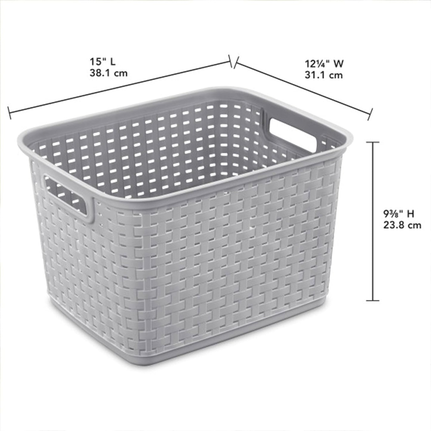 Sterilite Tall Weave Basket, Rectangular Plastic Décor Bin, Gray, 6 Pack