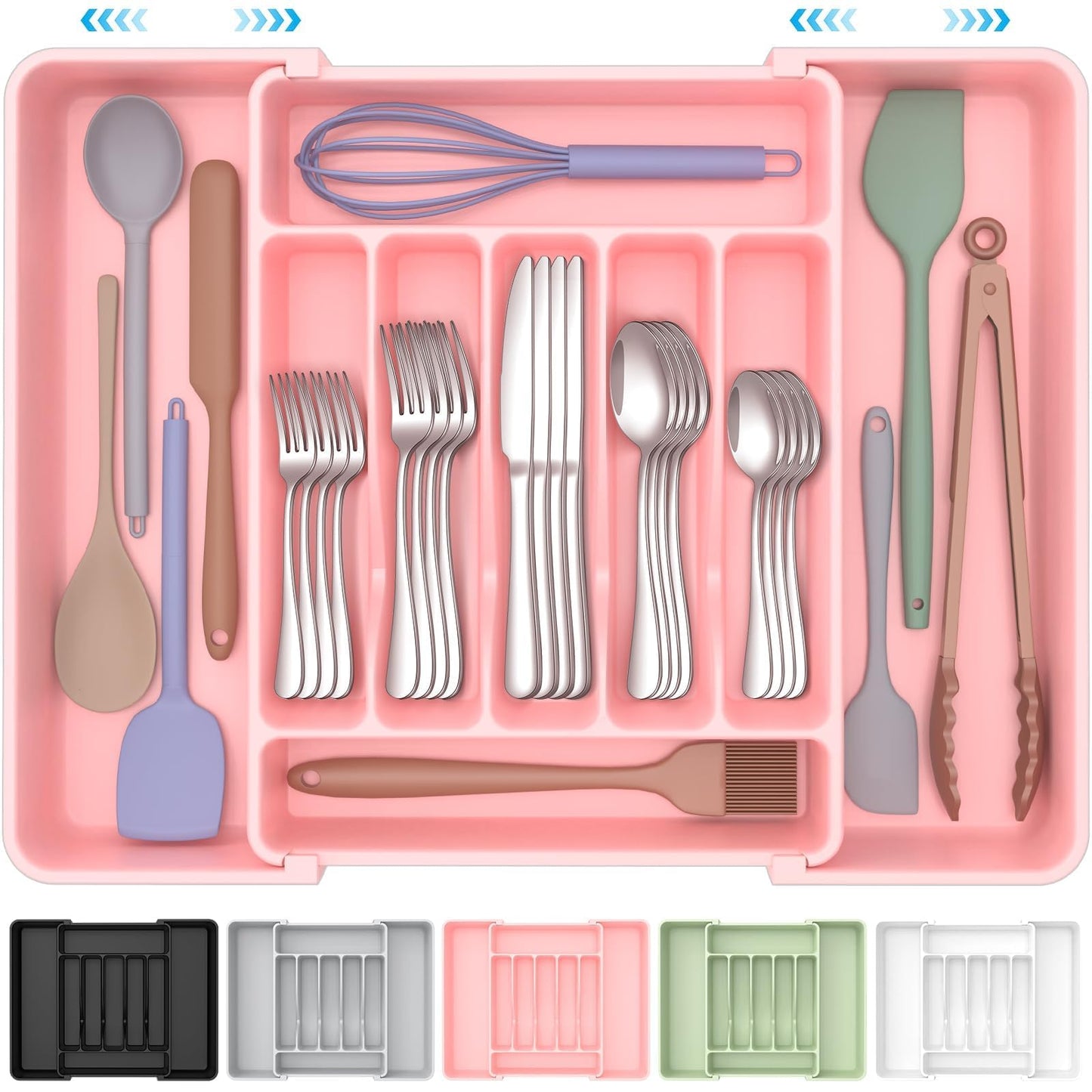 ukeetap Extra Large Expandable Silverware Organizer, Flatware Tray, Black