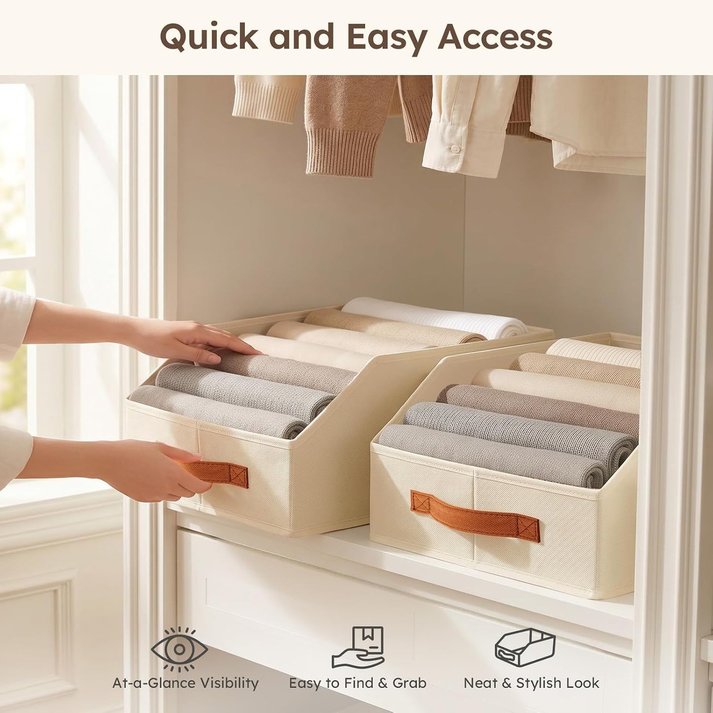 Homsorout Fabric Storage Bins for Organizing - 6 Pack Large Trapezoid Collapsible Storage Bins with Front Handle, Closet Organizers and Storage for Bedroom, Home Shelves, Small Spaces, Beige