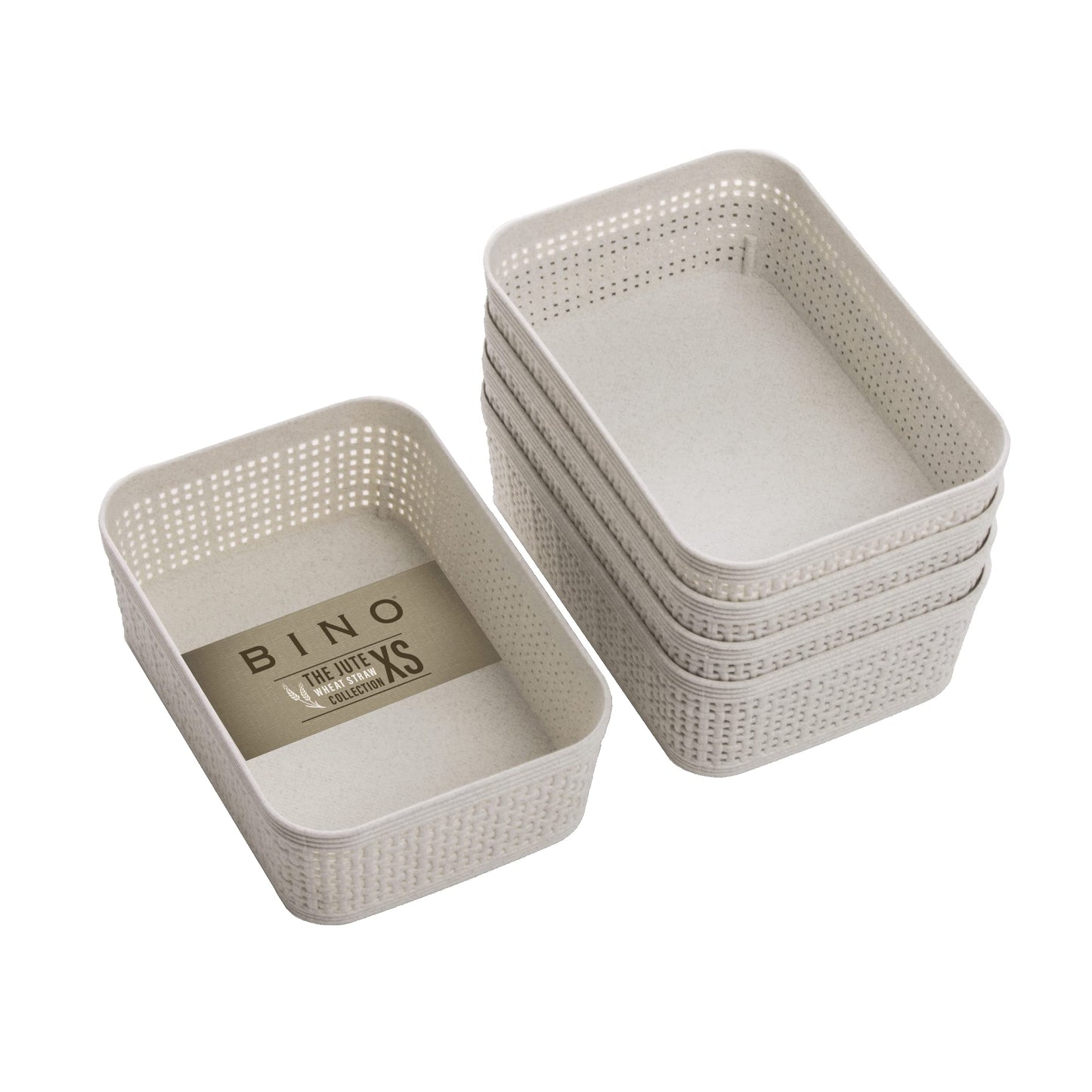 BINO Woven Plastic Basket | Large (Natural), 3-Pack | THE JUTE COLLECTION | Home Organization, Space-Saving Storage, Stylish Design | Plastic Storage Basket