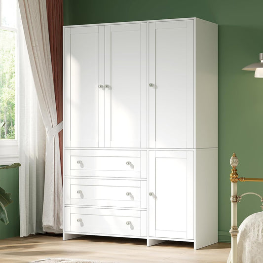 VOWNER 71" Armoire Wardrobe Closet with 3 Drawers and Mirror