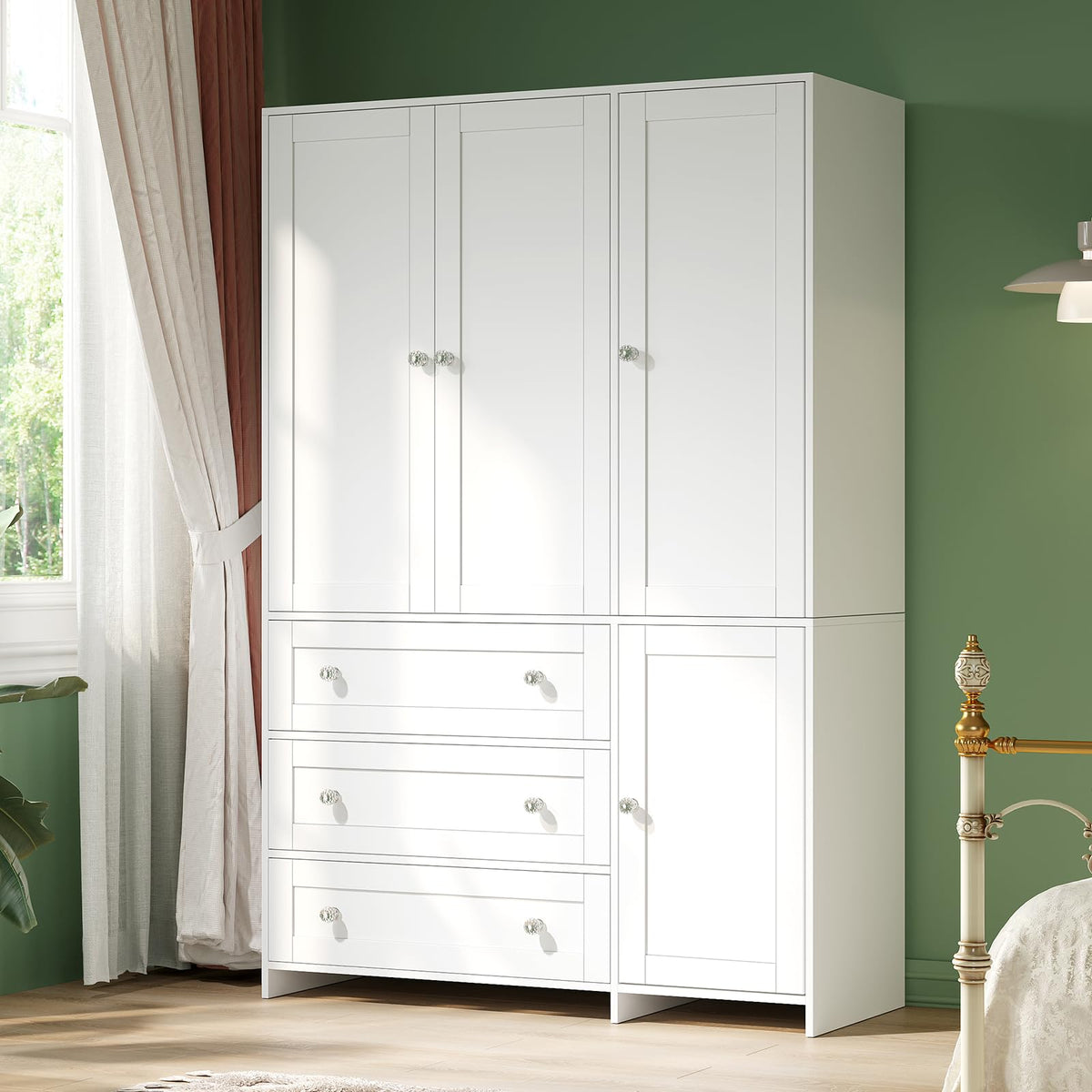 VOWNER 71" Armoire Wardrobe Closet with 3 Drawers and Mirror
