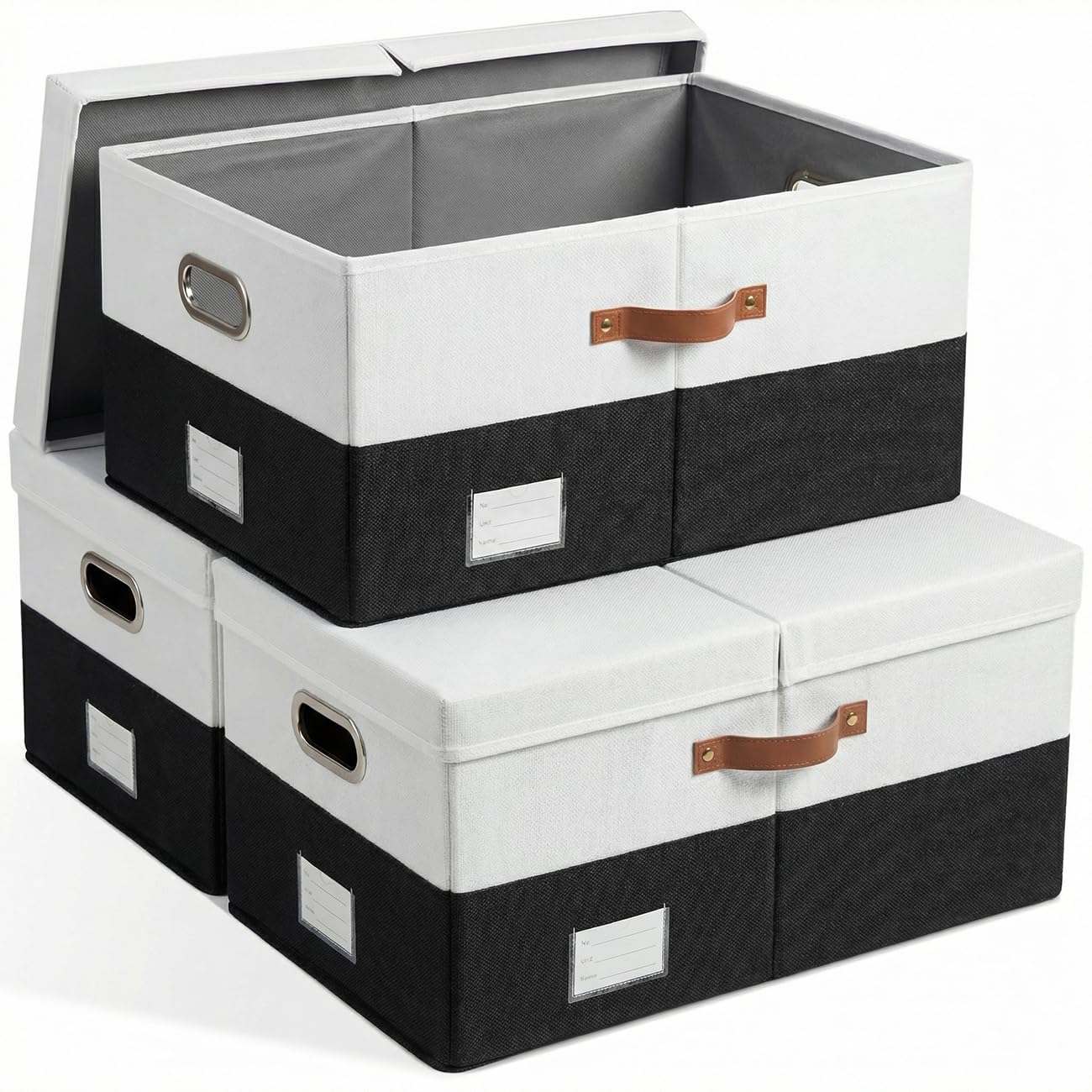 PRANDOM Large Collapsible Storage Bins with Lids [3-Pack] Jute Fabric Foldable Storage Boxes Organizer Containers Baskets Cube with Cover for Home Bedroom Closet Office Nursery (17.7x11.8x11.8)