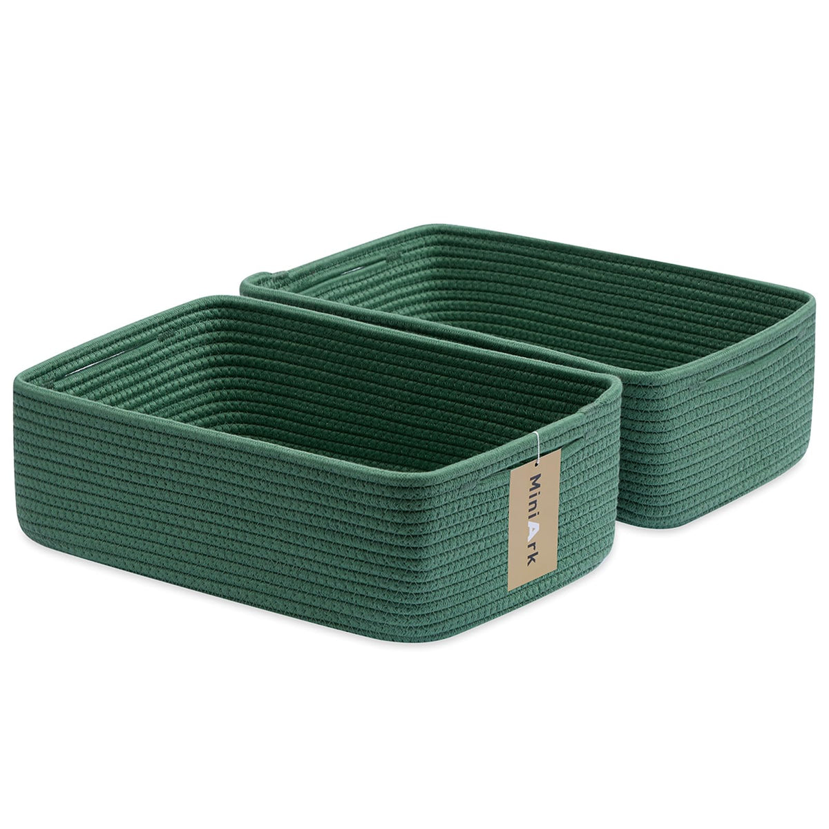 MiniArk Large Shallow Organizing Baskets 15x11x5.1 Inches - Rope Woven Storage Bins for Bathroom, Shelves, Cube Closet, Mixed Brown 2 Packs