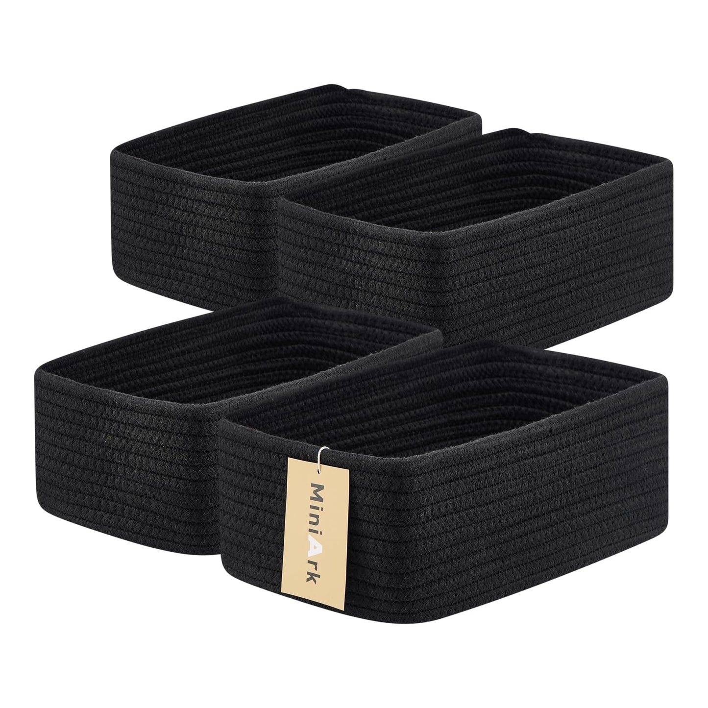 MiniArk Small Storage Baskets for Organizing | Closet Organizer Bins | Shelf Toy Basket | Woven Rope Baskets | Cube Decorative Box | Shallow Basket | L11.5xW7.5xH4.7| Brown