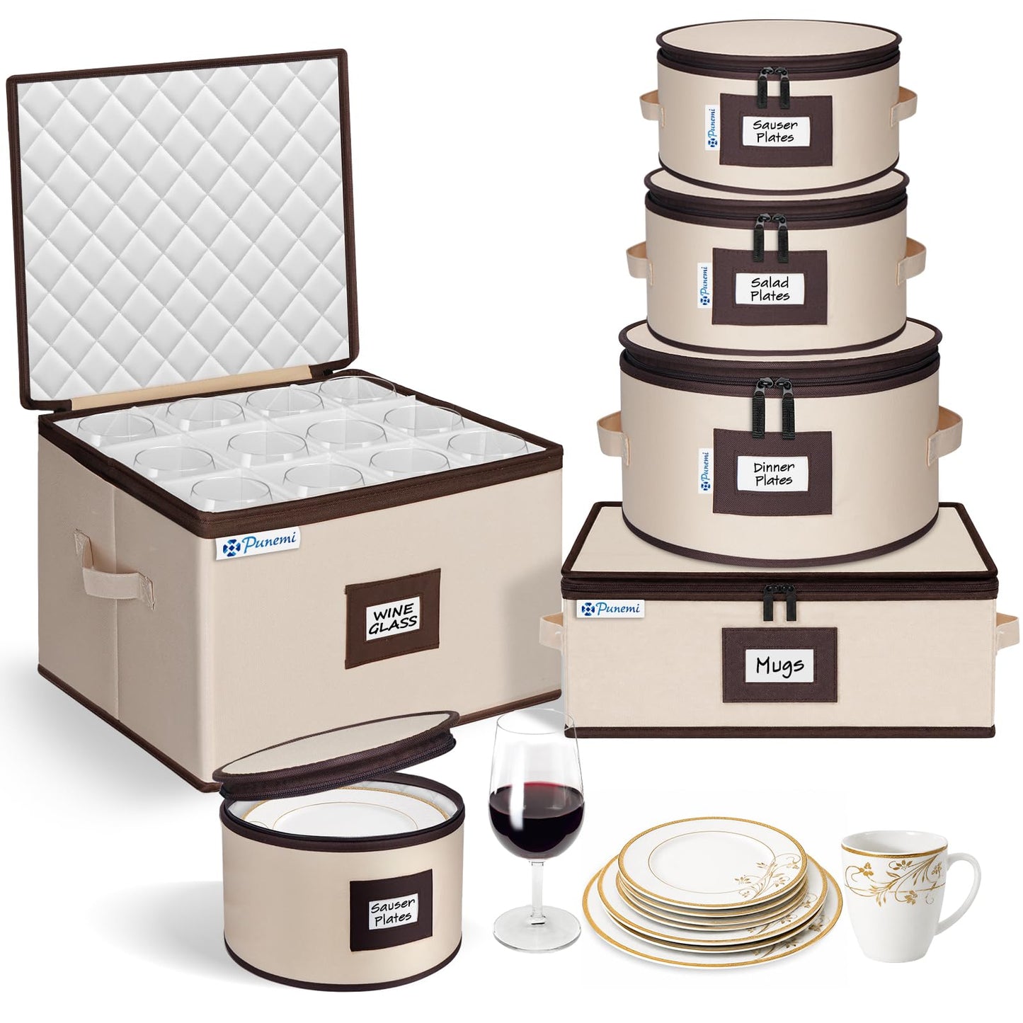 punemi Wine Glass Storage Box for 24 Glasses, Hard Shell Moving Case