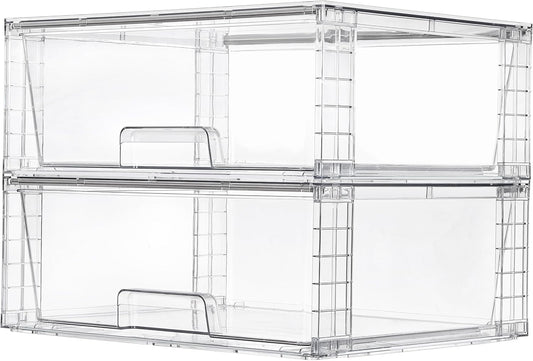 Vtopmart 2 Pack Large Clear Stackable Storage Drawers for Closet, Pantry