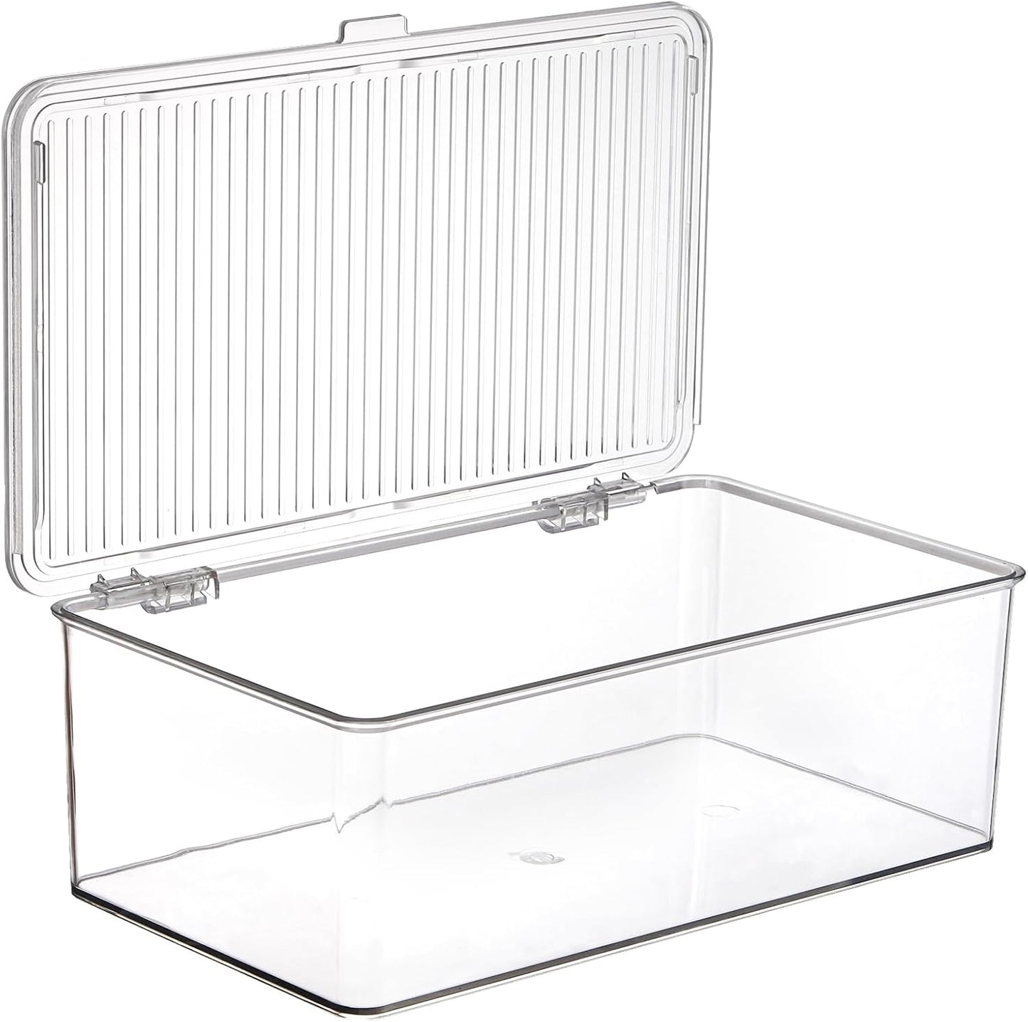 ZENFUN Set of 3 Small Stackable Storage Bins with Hinged Lid, Acrylic Organizer Box, Clear Makeup Organizer Box, Cosmetic Case for Home, Office
