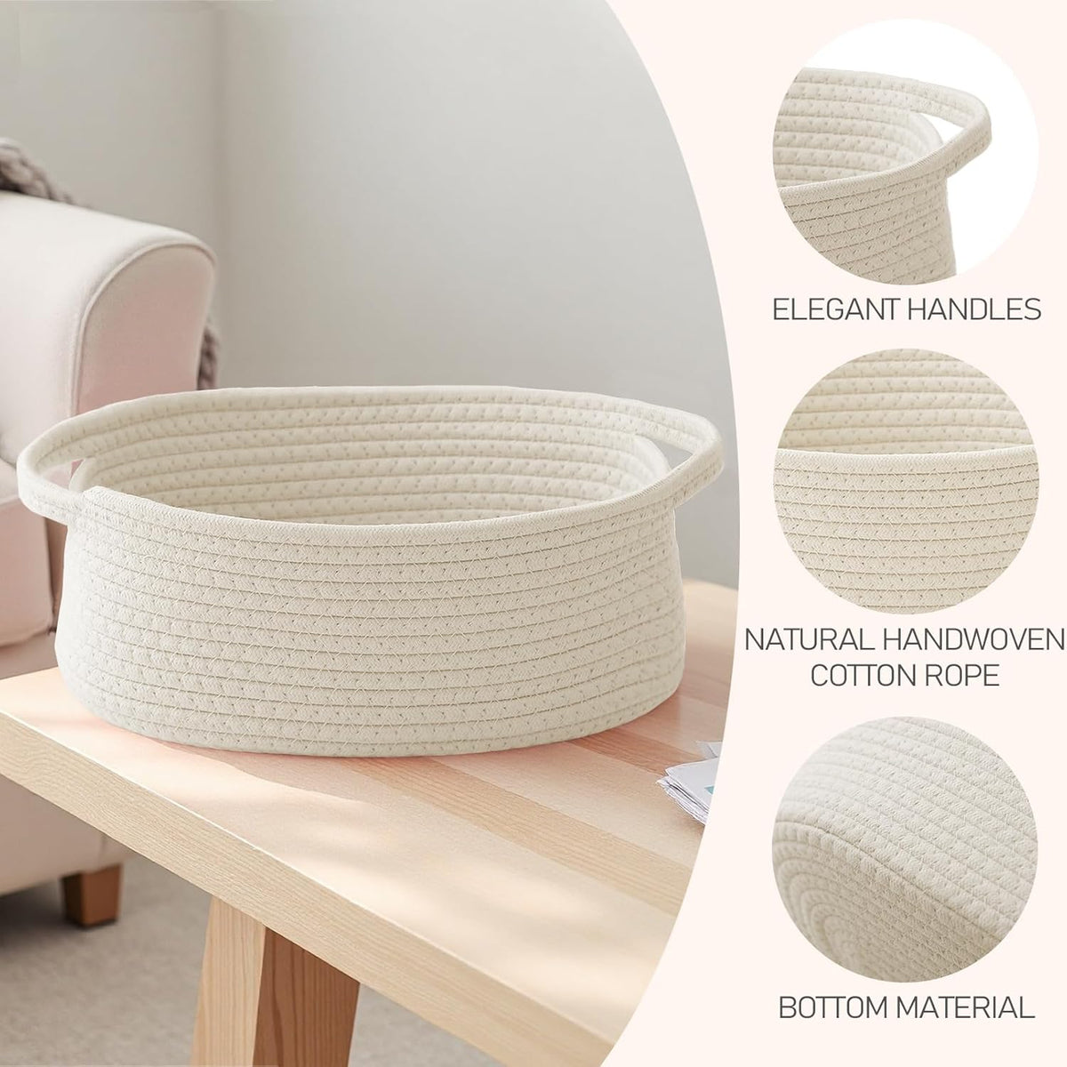 JMvicyroam Small Woven Basket, Empty Gift Basket, White/1 Pack