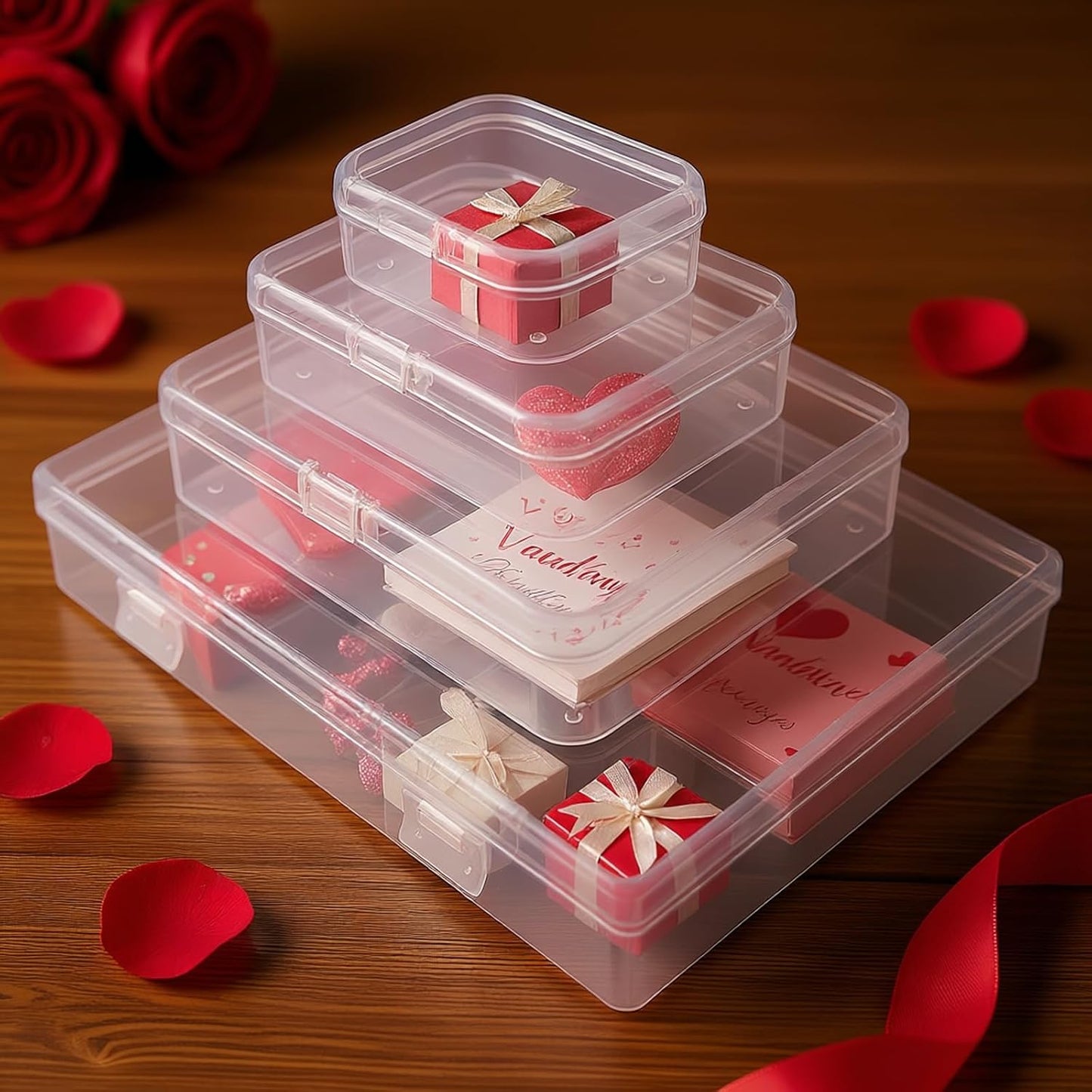 24 Pieces Mixed Sizes Rectangular Empty Mini Clear Plastic Organizer Box