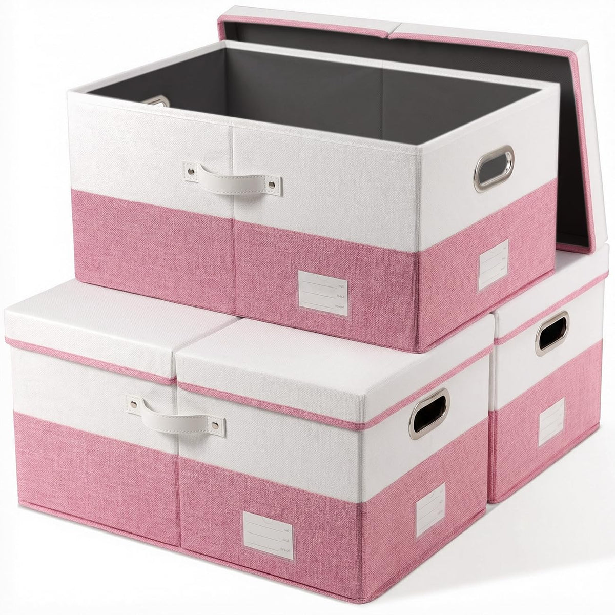 PRANDOM Large Collapsible Storage Bins with Lids [3-Pack] Jute Fabric Foldable Storage Boxes Organizer Containers Baskets Cube with Cover for Home Bedroom Closet Office Nursery (17.7x11.8x11.8)
