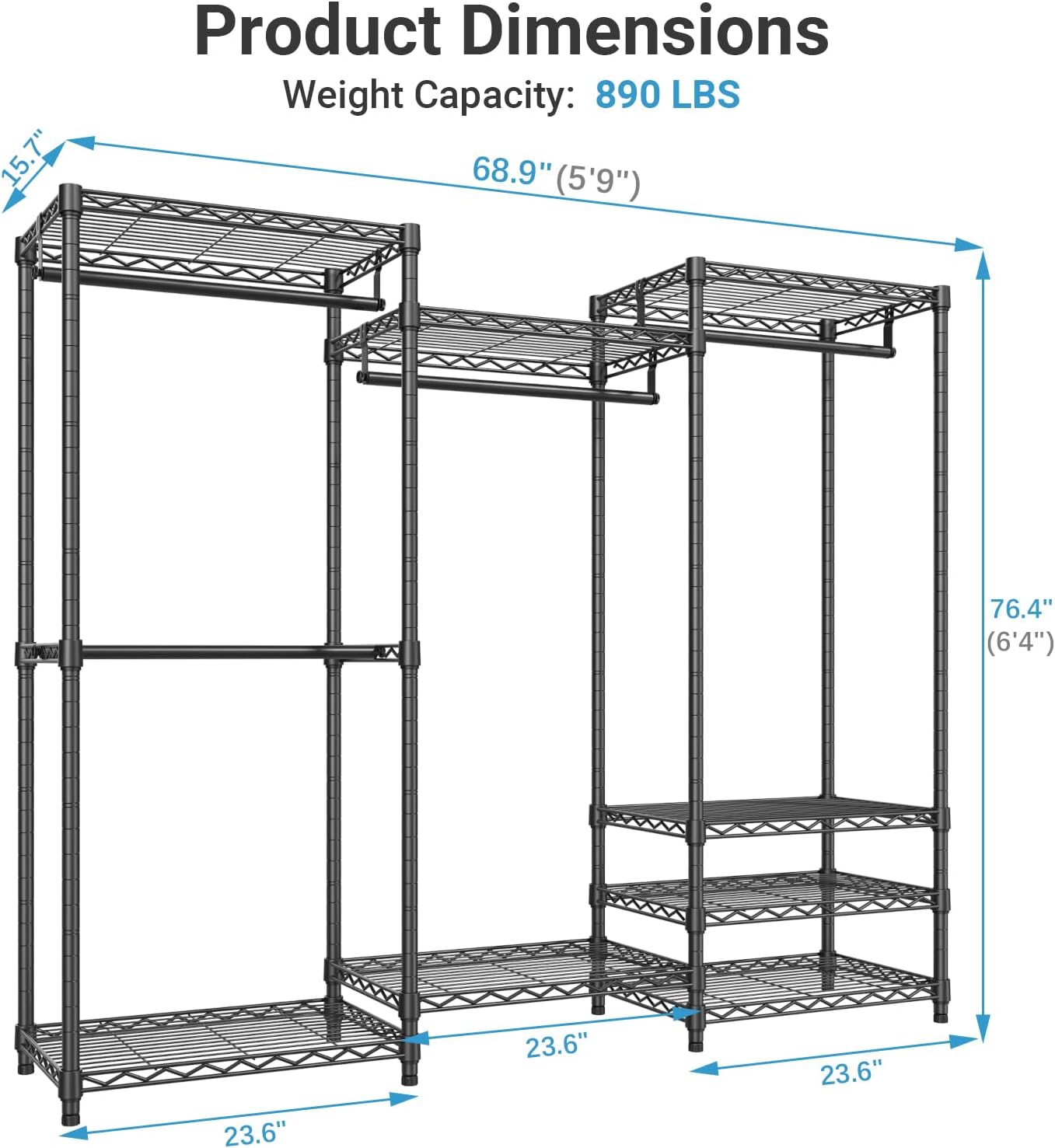 VIPEK V5 Heavy Duty Clothes Rack, Freestanding Modular Closet System, Black