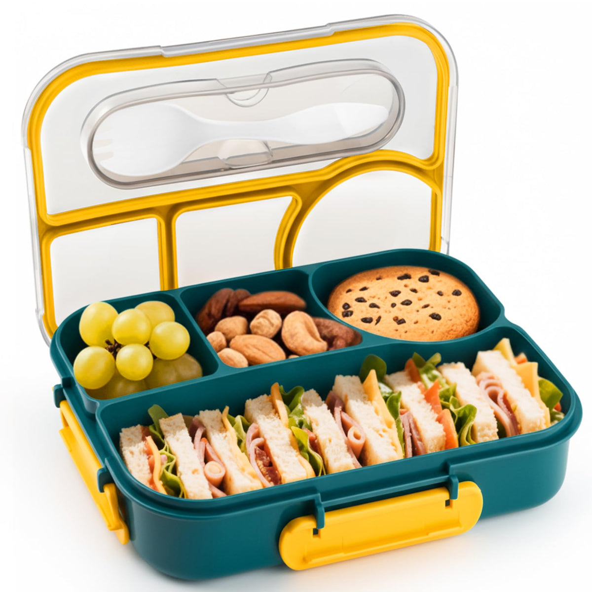 EASYFUN Bento Box Adult, Lunch Box, 4-Compartment Lunch Containers, Drop-Proof, Dishwasher Safe & Made with BPA-Free Materials(Khaki)