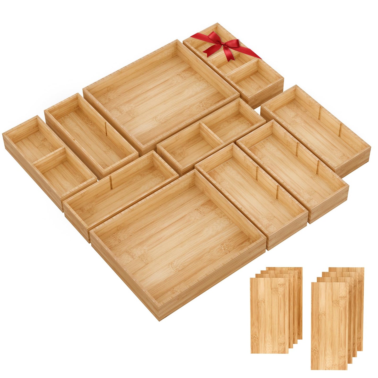 Bamboo Drawer Organizer, 5-Piece Stackable Trays with Removable Dividers
