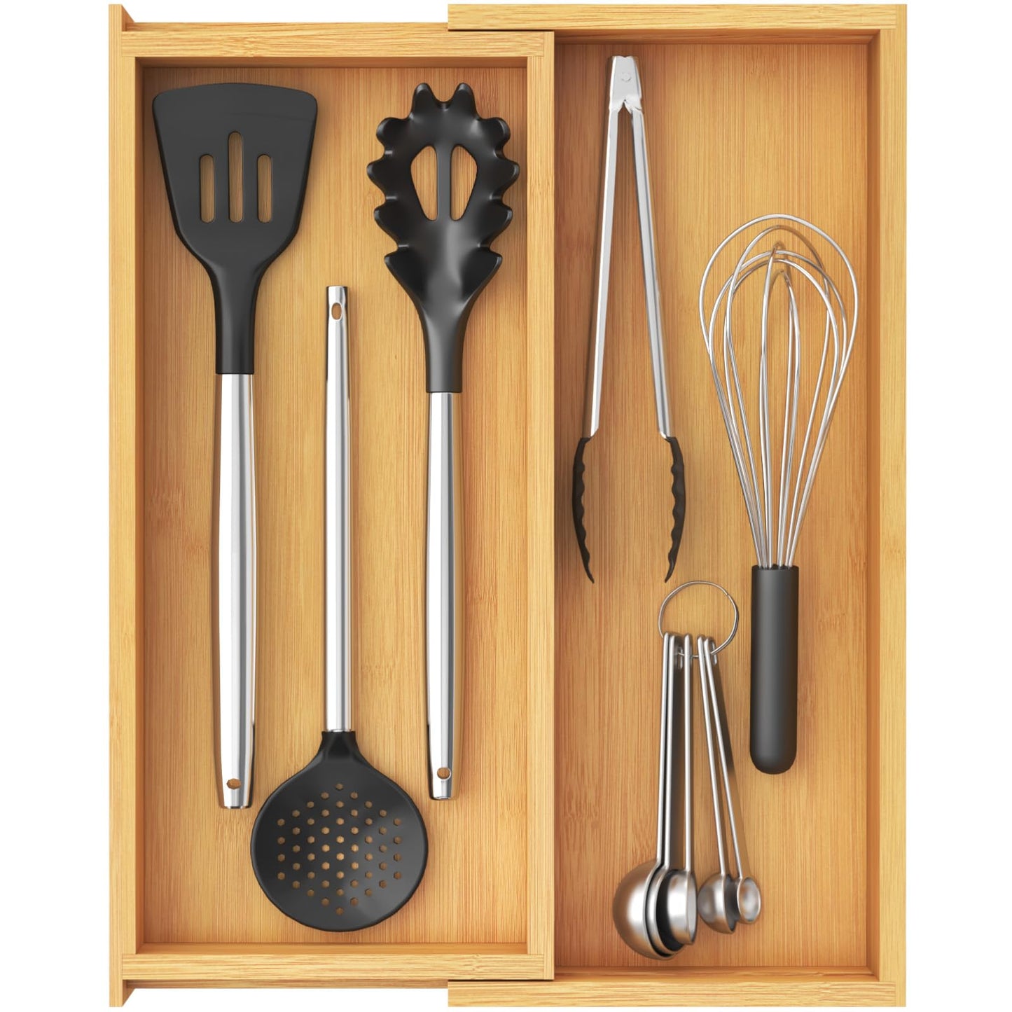 Lifewit Bamboo Utensil Organizer for Kitchen Drawer, Cooking Utensil Tray