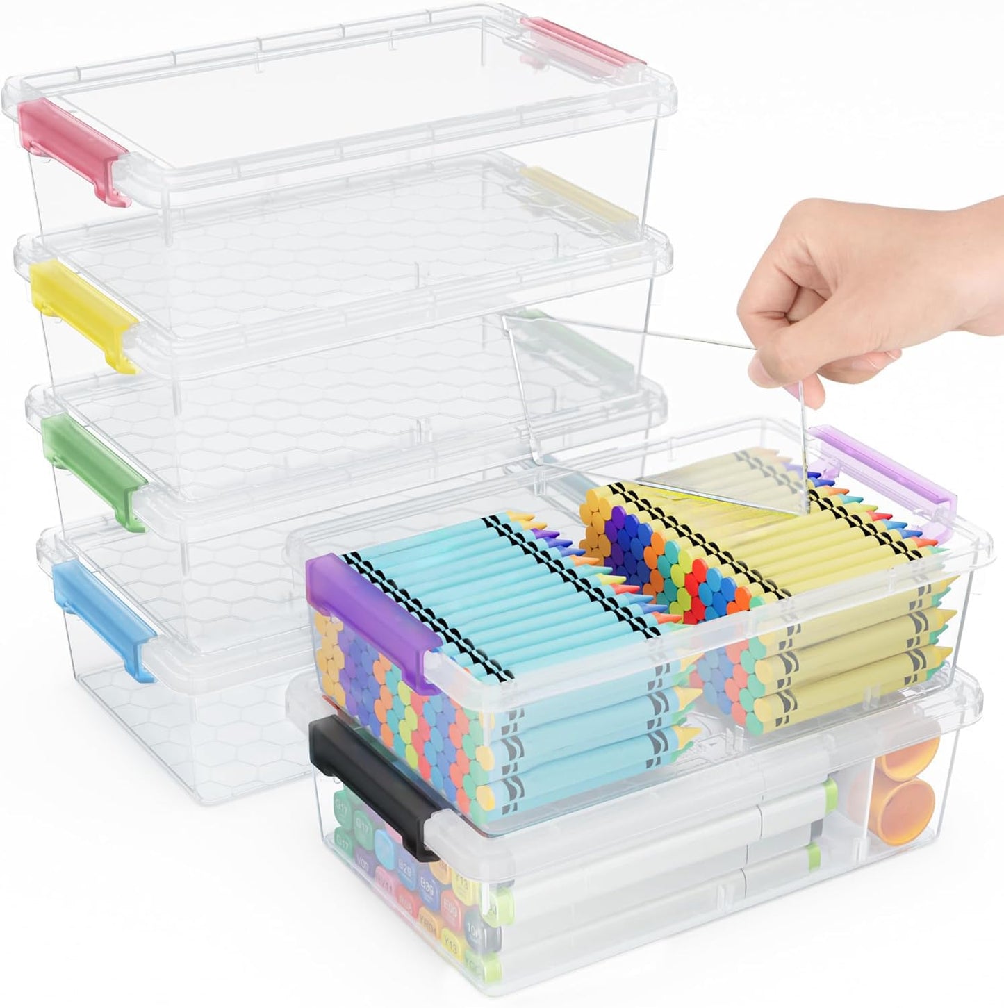 6 Pack Extra Large Pencil Box with Removable Divider, Thickened Pencil Case Bulk, Clear Crayon Marker Organizer Stackable Plastic Small Storage Containers for Pen Craft School Supplies(Grey)