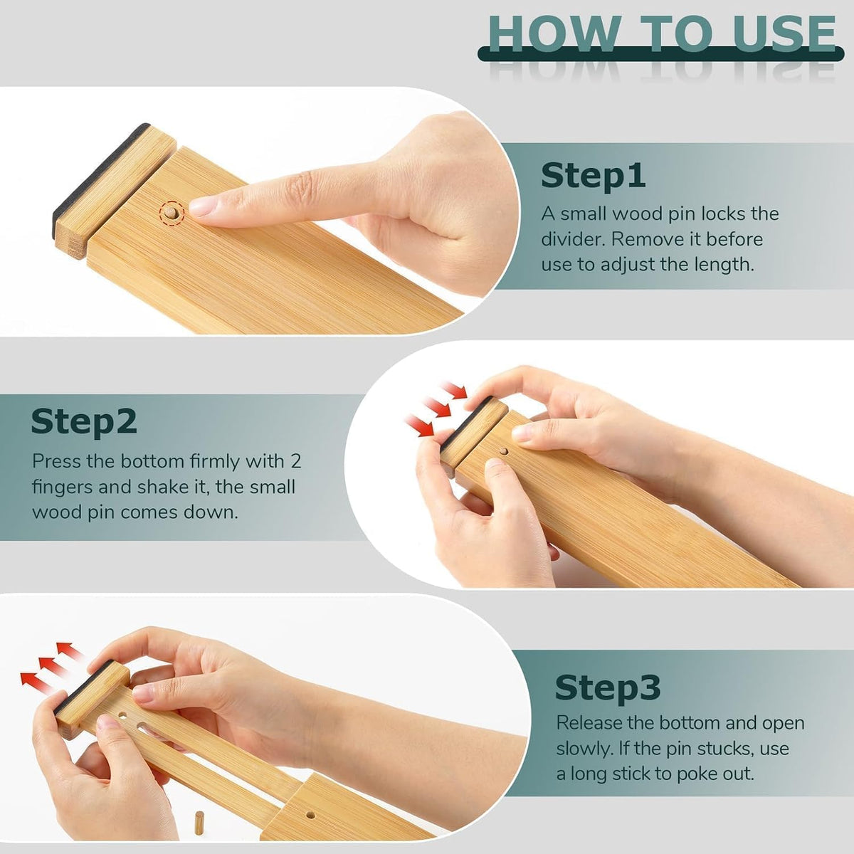 Lzerking Kitchen Drawer Dividers 4 Pack Adjustable Bamboo Drawer Organizer