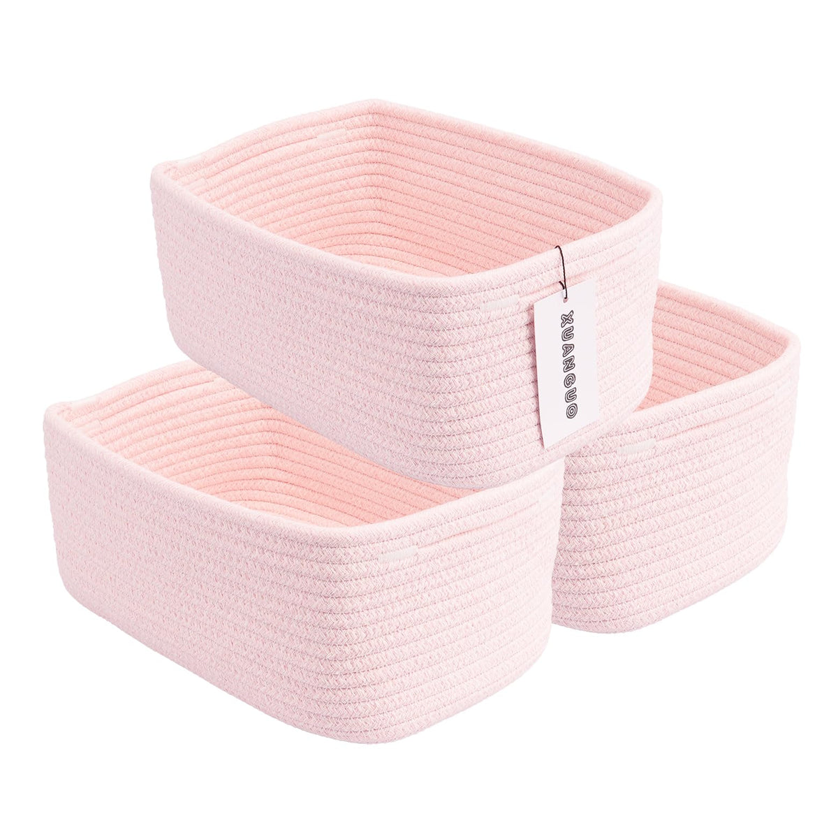 XUANGUO Small Woven Storage Baskets for Shelves, 12" x 8" x 5", Pink