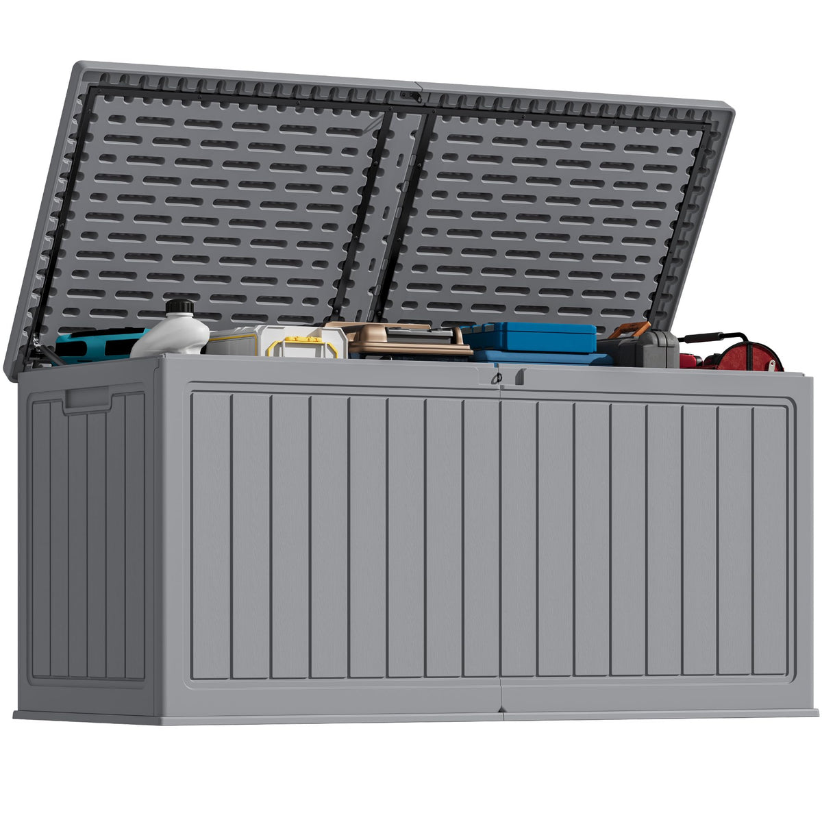 Greesum Outdoor Storage Box 31 Gallon Storage Box with Lid for Patio Furniture, Garden Tools, Pool Supplies, Waterproof and UV Resistant, Lockable, Dark Black