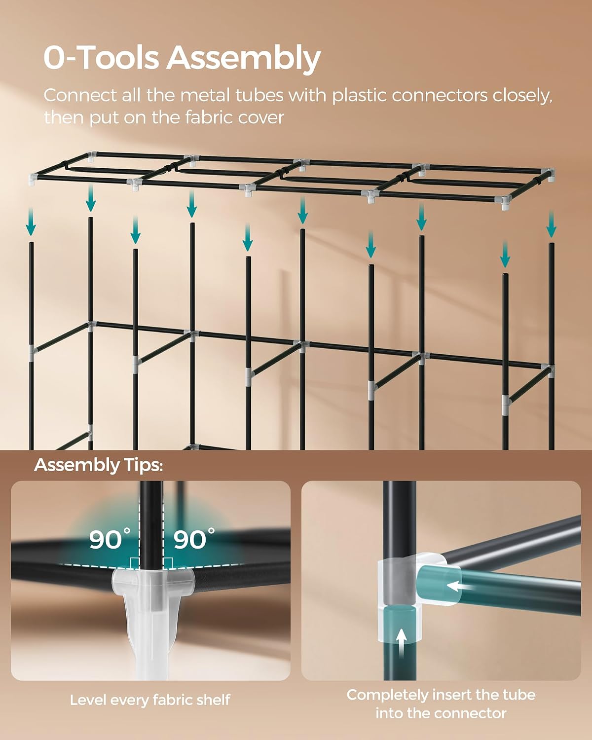 SONGMICS Portable Closet with Cover, 4 Hanging Rods and Shelves