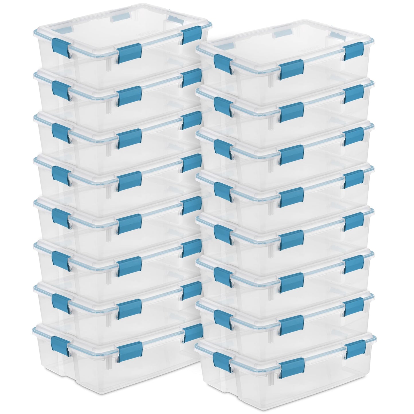 Sterilite 80 Qt Gasket Box, Stackable Storage Bin with Latching Lid and Tight Seal, Plastic Container to Organize Basement, Clear Base and Lid, 1-Pack