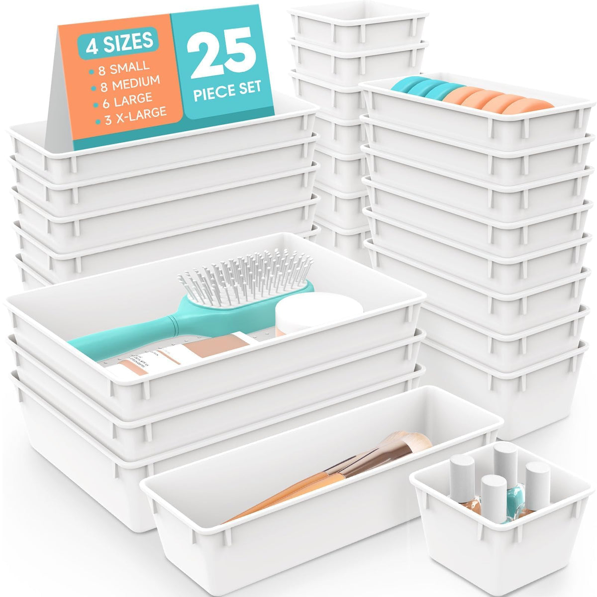 25 PCS Plastic Drawer Organizer, Versatile Organizer Trays & storage Bins