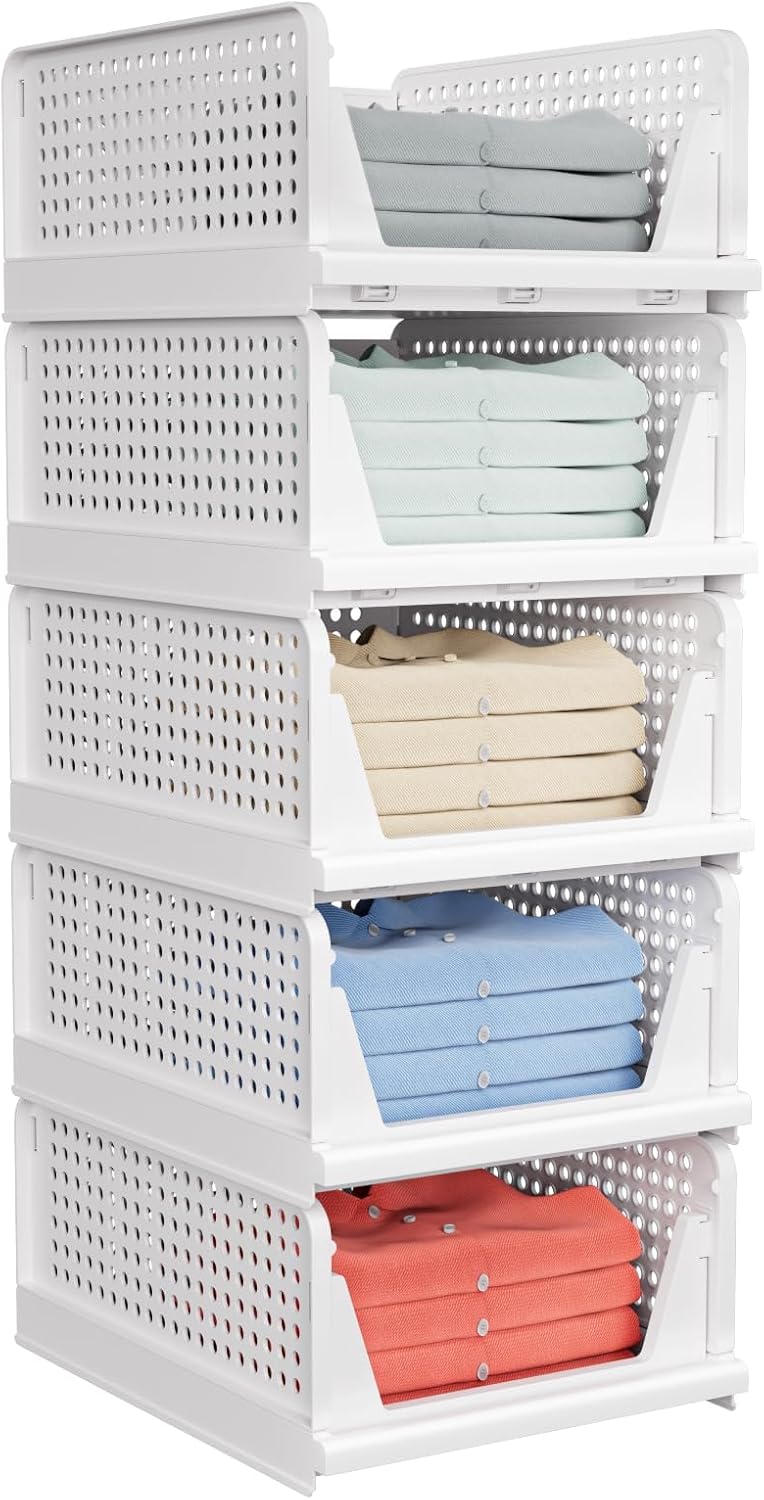 caktraie 5 Pack Stackable Closet Storage Basket - Stackable Storage Bins