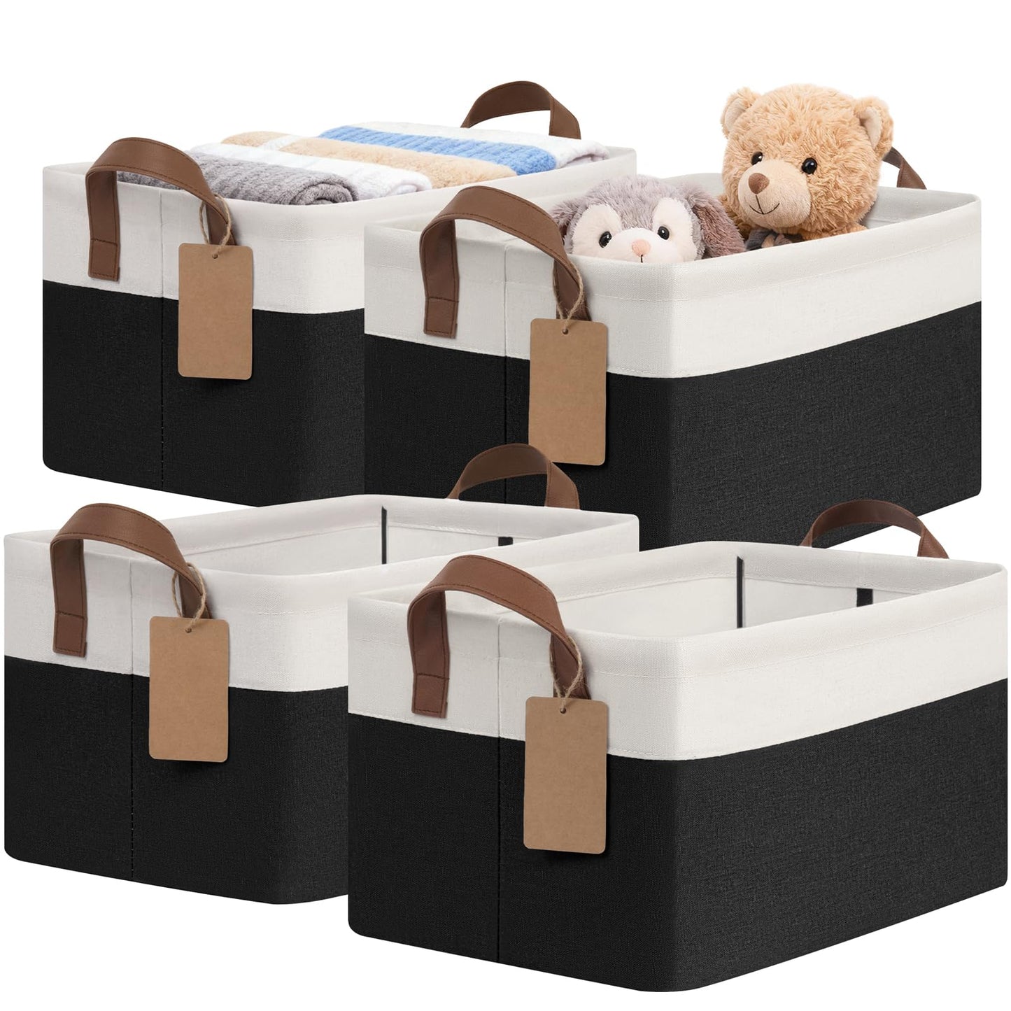 CHICVITA 4 Pack Large Fabric Storage Baskets for Shelves, 30L Beige