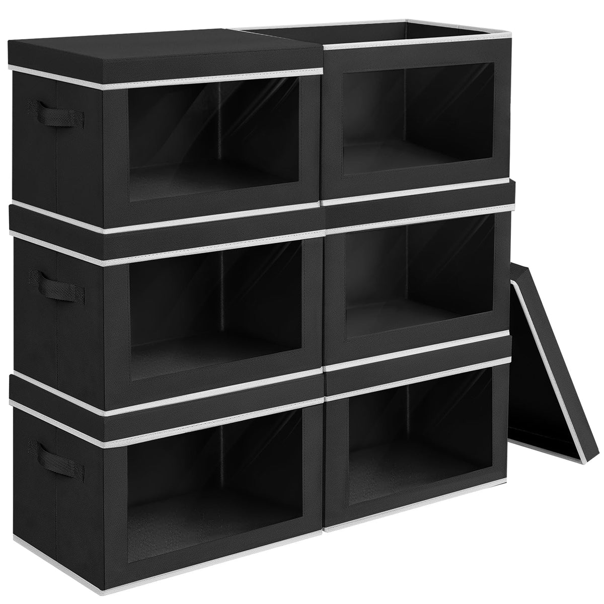 Homsorout Storage Bins with Lids - Fabric Storage Boxe with Window, Collapsible Closet Organizers with Handles, 3 Pack Decorative Bin, Home Cubes Baskets for Clothes, Hat, Books, Dark Grey