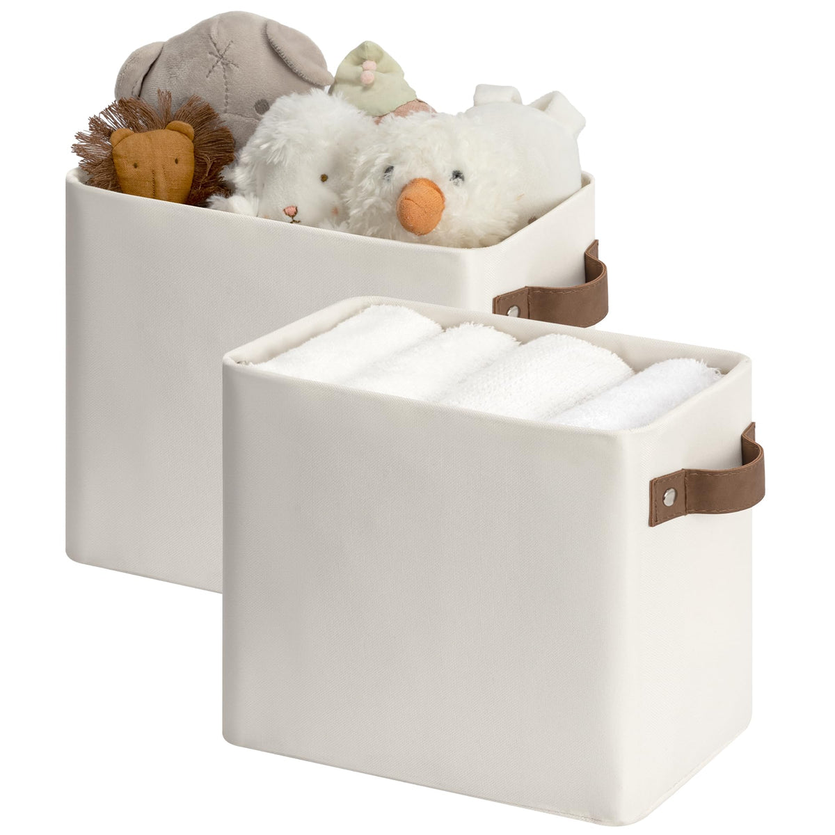StorageWorks Fabric Narrow Storage Bins, Khaki and Beige Stripes, 2-Pack