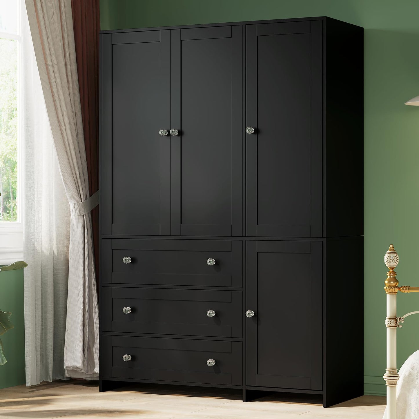 VOWNER 71" Armoire Wardrobe Closet with 3 Drawers and Mirror