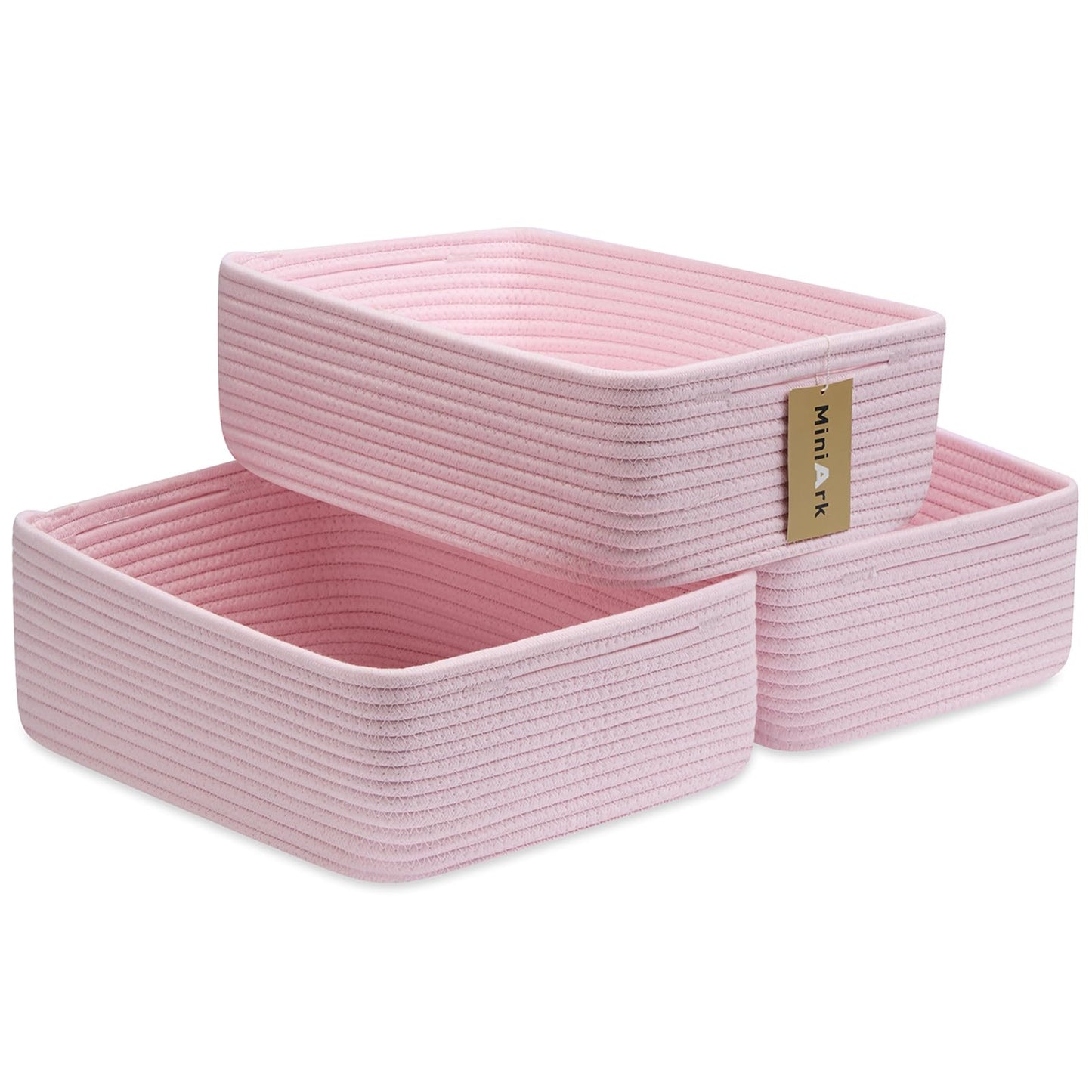 MiniArk Large Shallow Organizing Baskets 15x11x5.1 Inches - Rope Woven Storage Bins for Bathroom, Shelves, Cube Closet, Mixed Brown 2 Packs