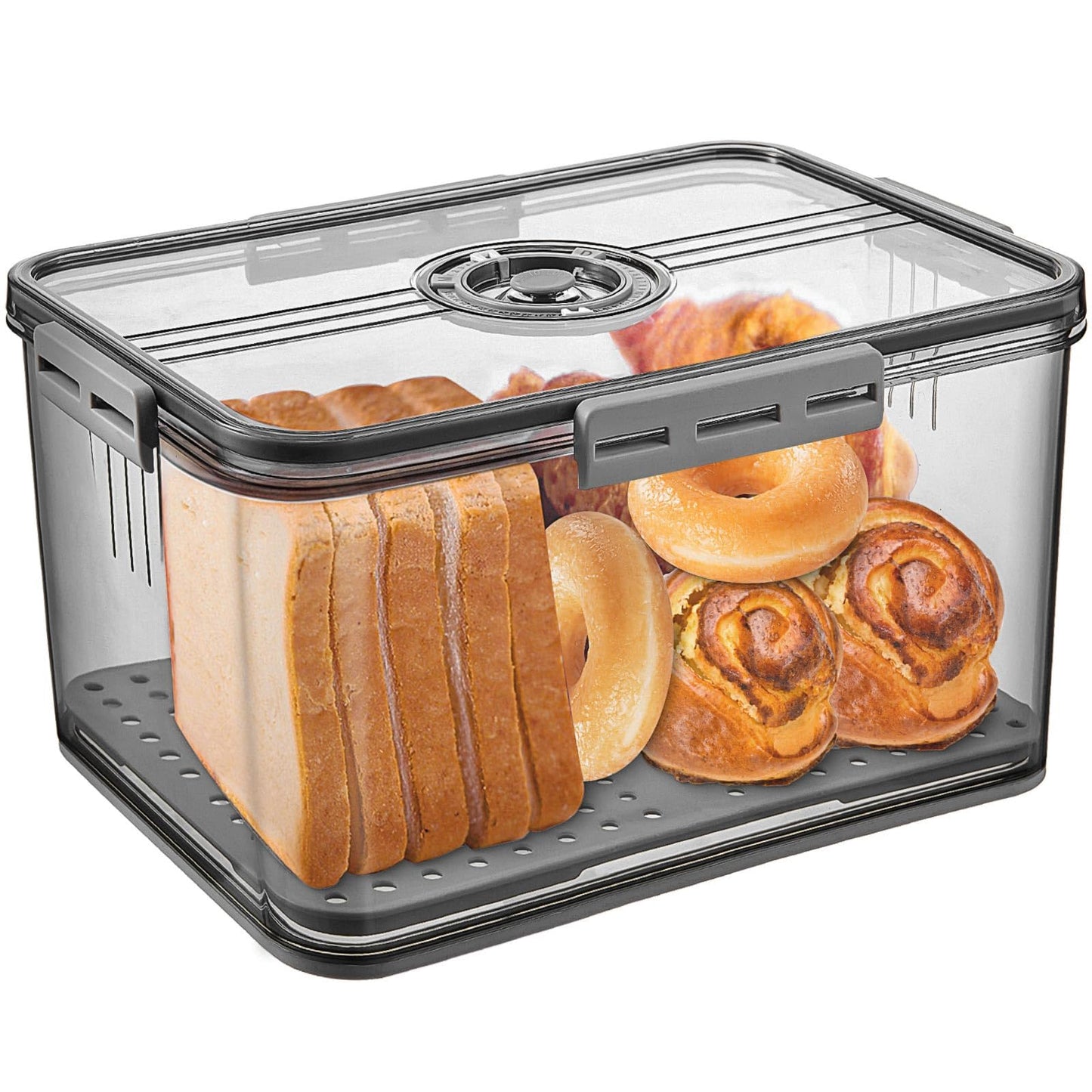 Gifhomfix Bread Box Bread Boxes for Kitchen Counter Airtight, Time Recording Bread Storage Container with Lid, Bread Keeper for Homemade Bread, Toast, Bagel, Donut and Cookies, Grey