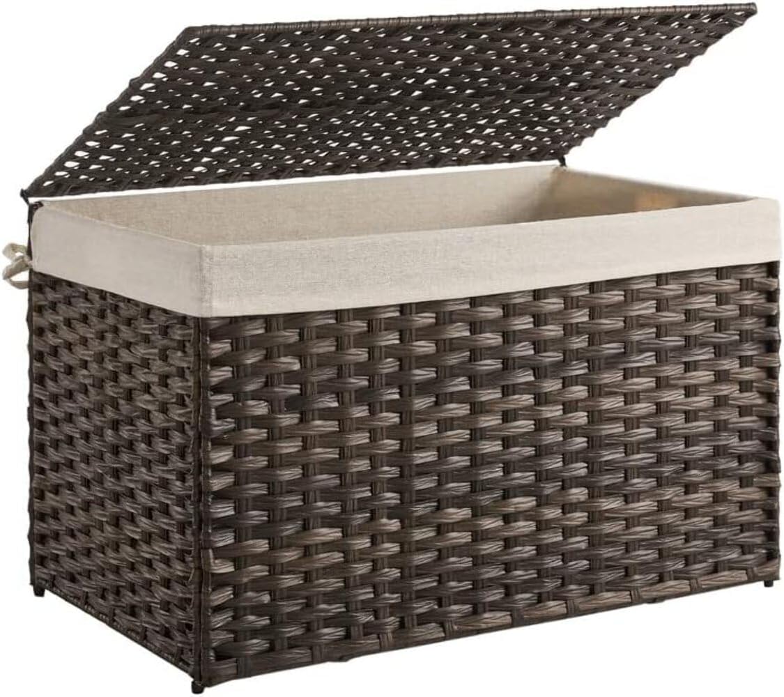 SONGMICS Woven Storage Basket with Lid, 42.3 Gallon (160L), Foldable