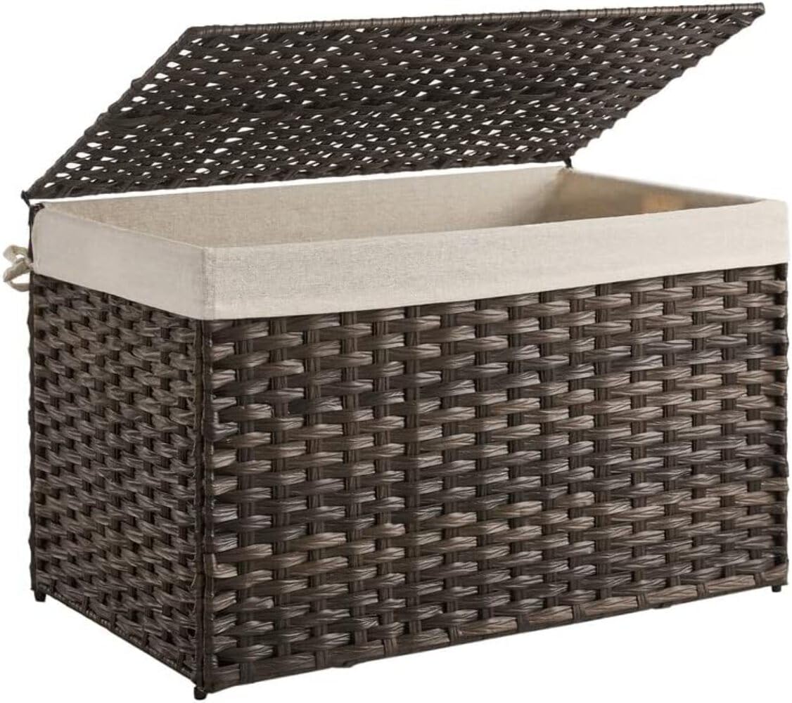 SONGMICS Woven Storage Basket with Lid, 42.3 Gallon (160L), Foldable
