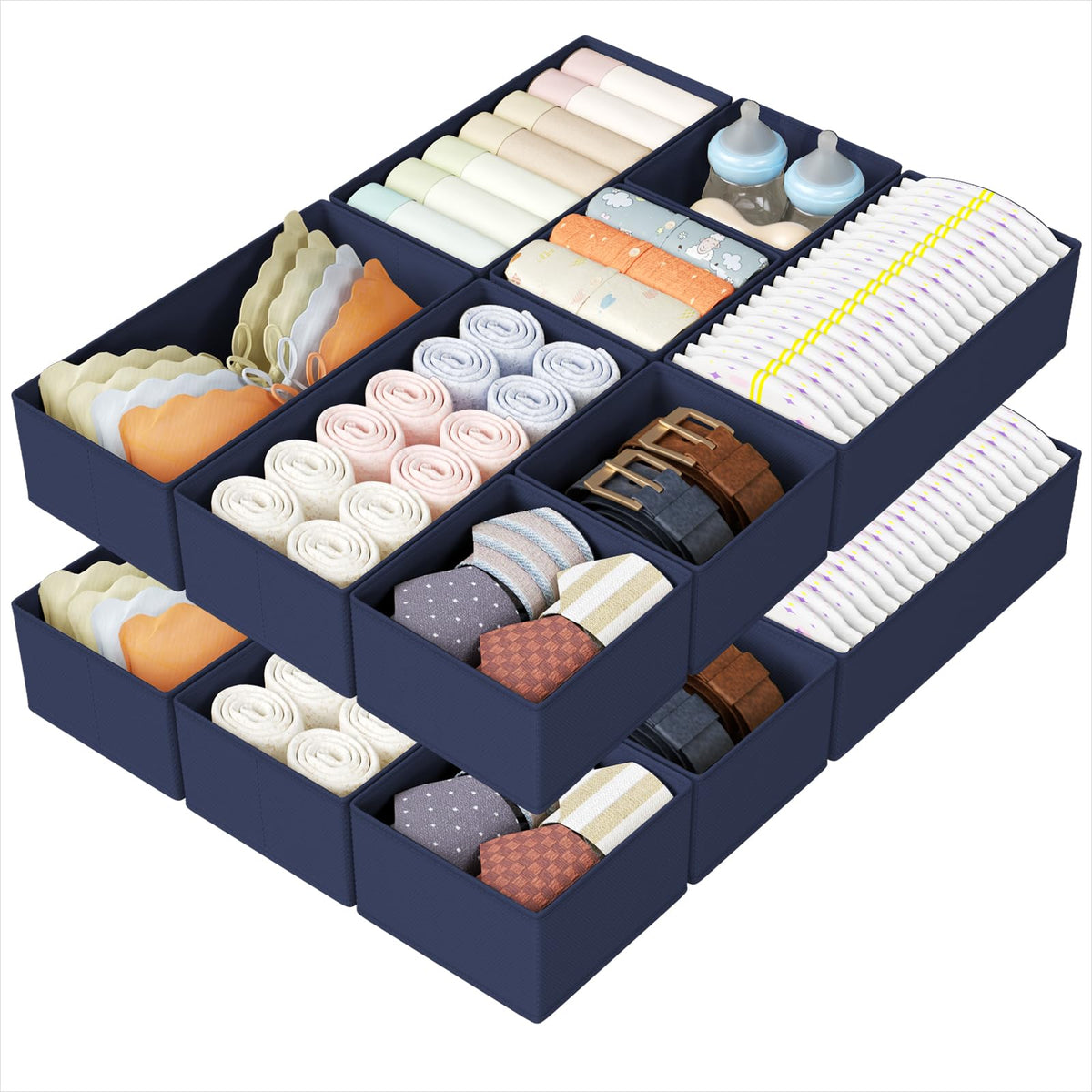 DIMJ Drawer Organizers Clothes, Dresser Organizer Bins for Baby Clothes,Underwear and Sock, Fabric Closet Organization and Storage Boxs, Drawer Dividers for Nursery, Clothing, Tie - 4 Pack, Beige
