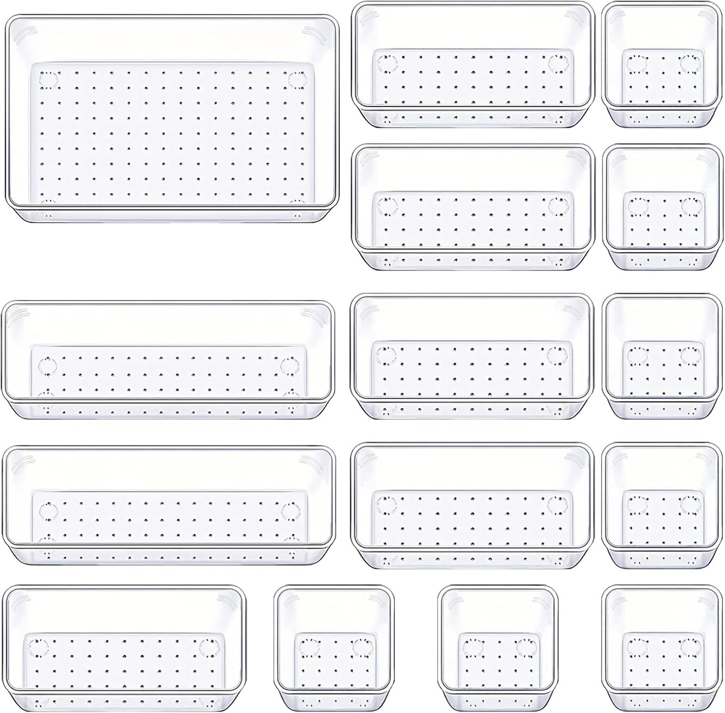 Manalete 15 Pcs Clear Plastic Drawer Organizer, Makeup & Vanity Organizer