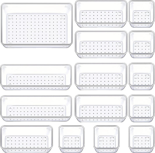 Manalete 15 Pcs Clear Plastic Drawer Organizer, Makeup & Vanity Organizer
