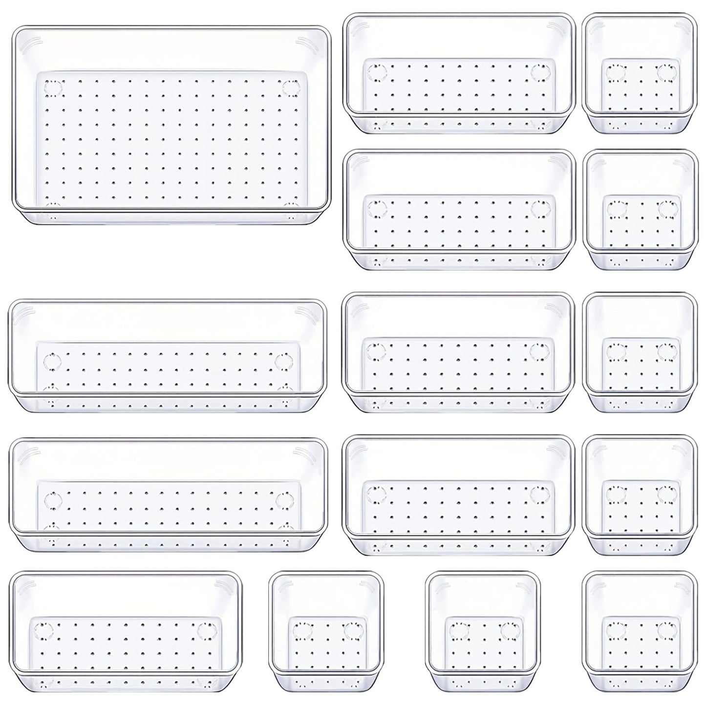 Manalete 15 Pcs Clear Plastic Drawer Organizer, Makeup & Vanity Organizer