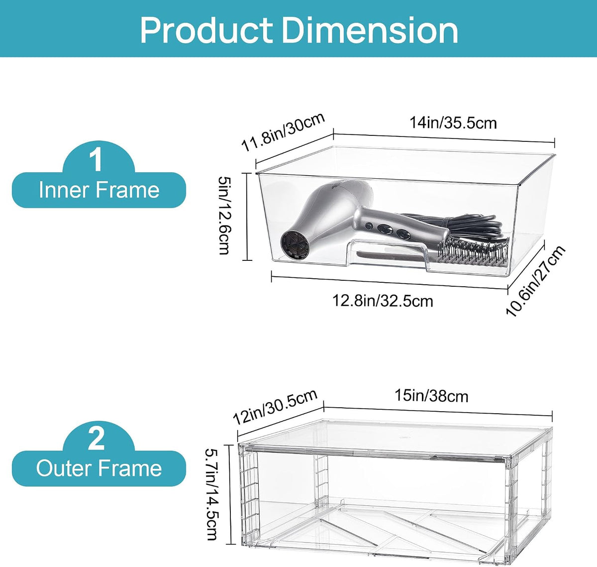 Vtopmart 2 Pack Large Clear Stackable Storage Drawers for Closet, Pantry
