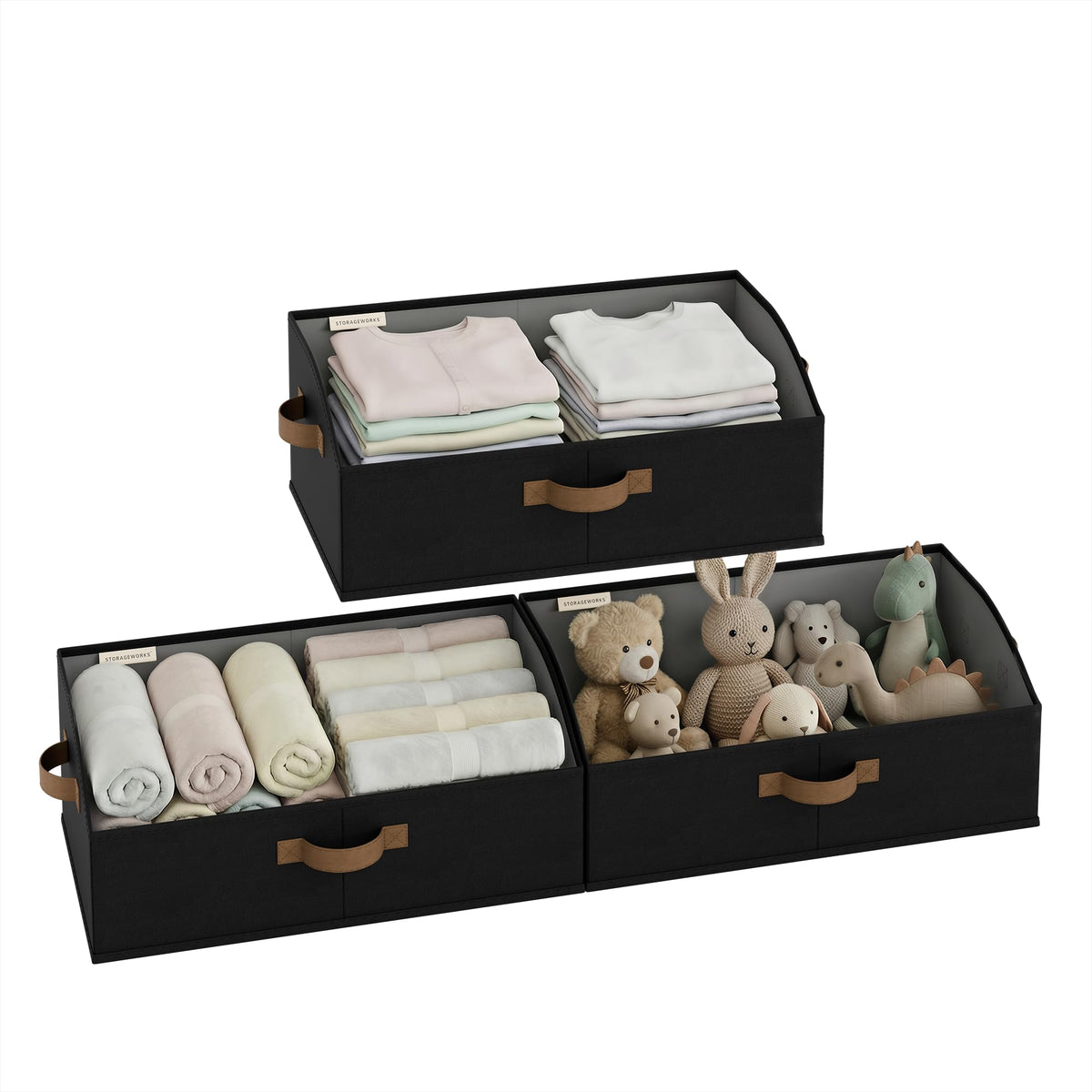 StorageWorks Closet Storage Bins, Beige(Cotton-linen), Medium, 3-Pack