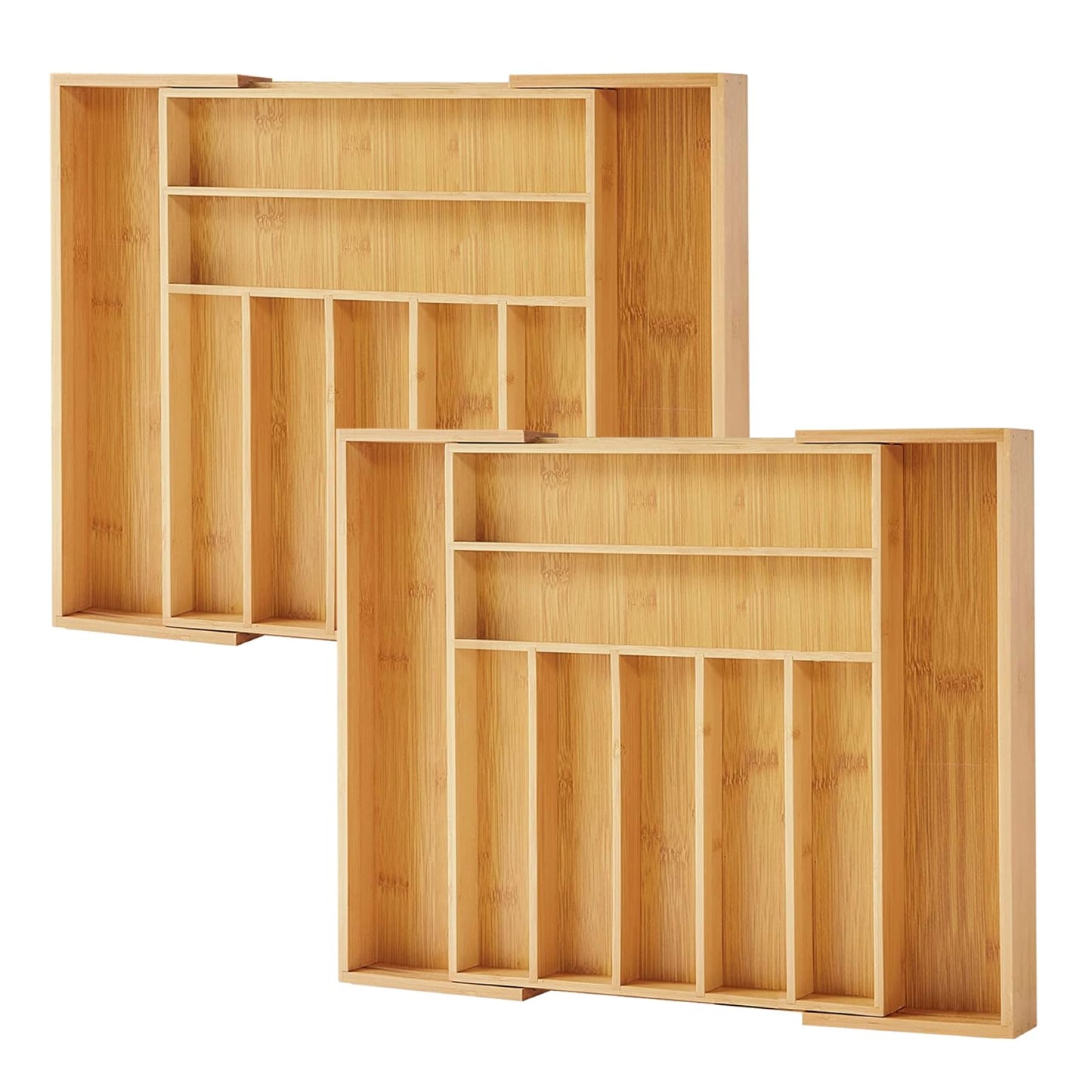 Purawood Kitchen Drawer Organizer - Expandable Utensil Drawer Organizer for Kitchen, Cutlery Tray & Silverware Organizer, 3-5 Slots - Bamboo Organizer for Utensils & Flatware (Natural)