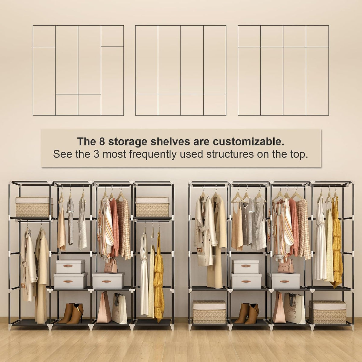 67" Portable Wardrobe Closet for Hanging Clothes Large Capacity for Bedroom