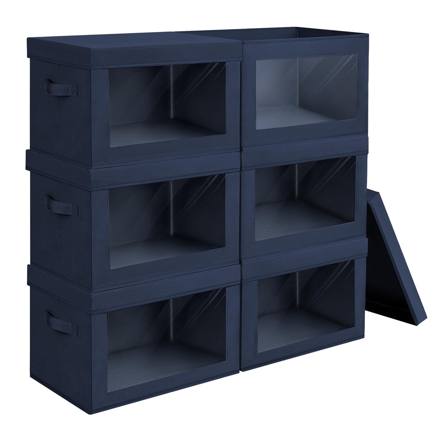Homsorout Storage Bins with Lids - Fabric Storage Boxe with Window, Collapsible Closet Organizers with Handles, 3 Pack Decorative Bin, Home Cubes Baskets for Clothes, Hat, Books, Dark Grey