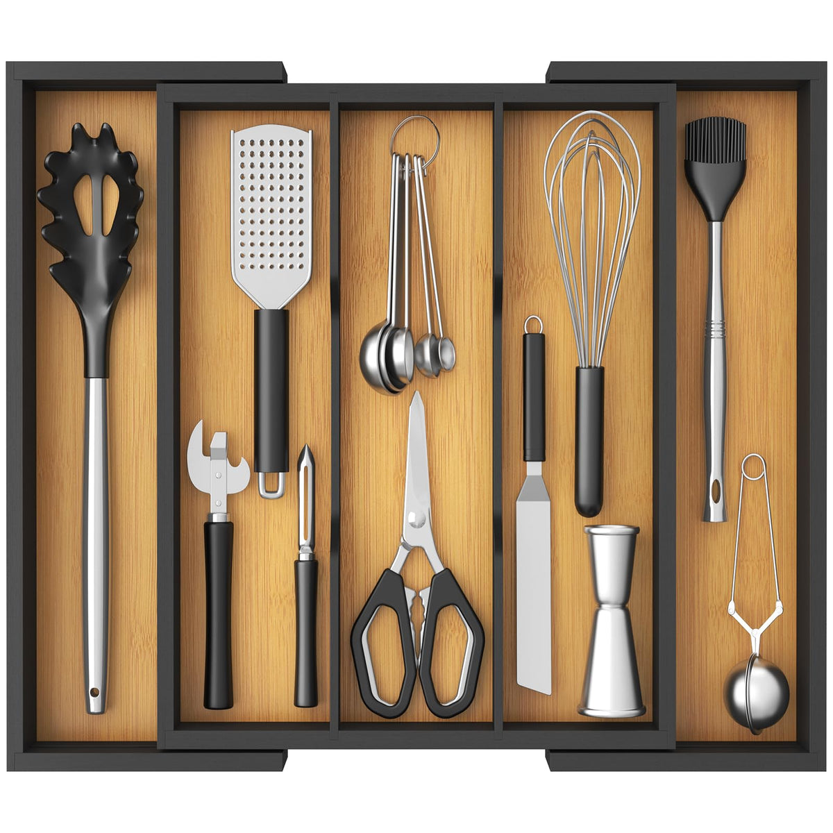 Lifewit Bamboo Utensil Organizer for Kitchen Drawer, Cooking Utensil Tray